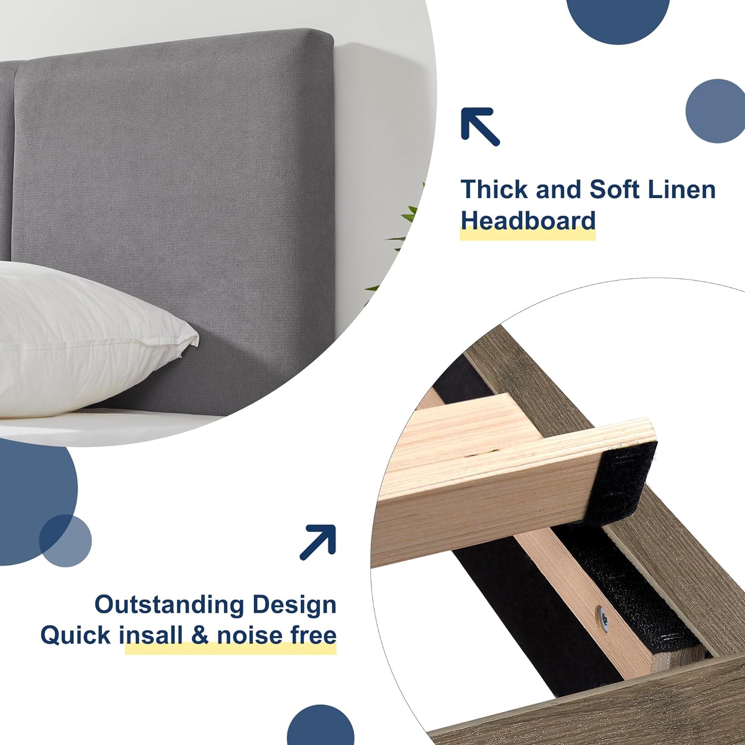 VECELO Upholstered Platform Bed Frame with Height-Adjustable Cotton and Linen Headboard