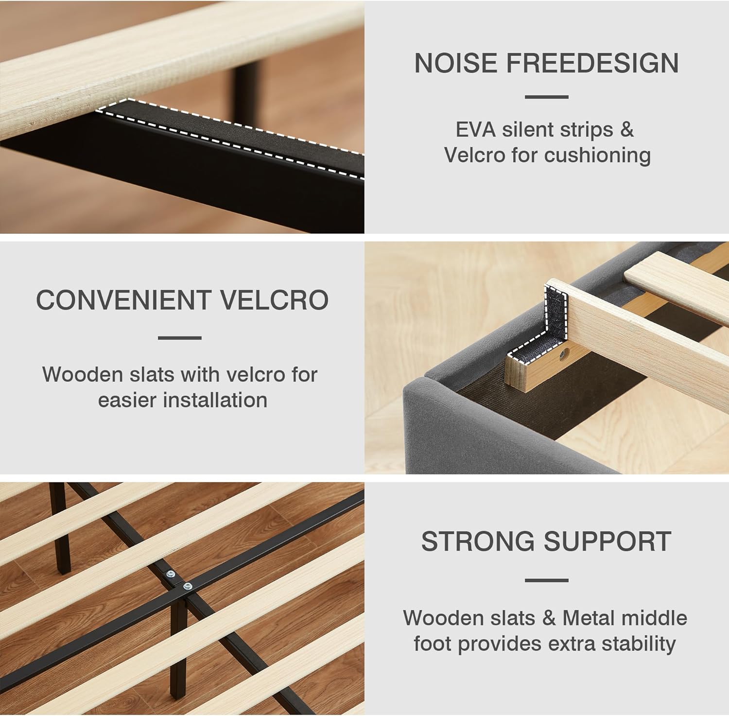 VECELO Upholstered Bed Frame with LED Lights, Charging Station, Velvet Platform Bed