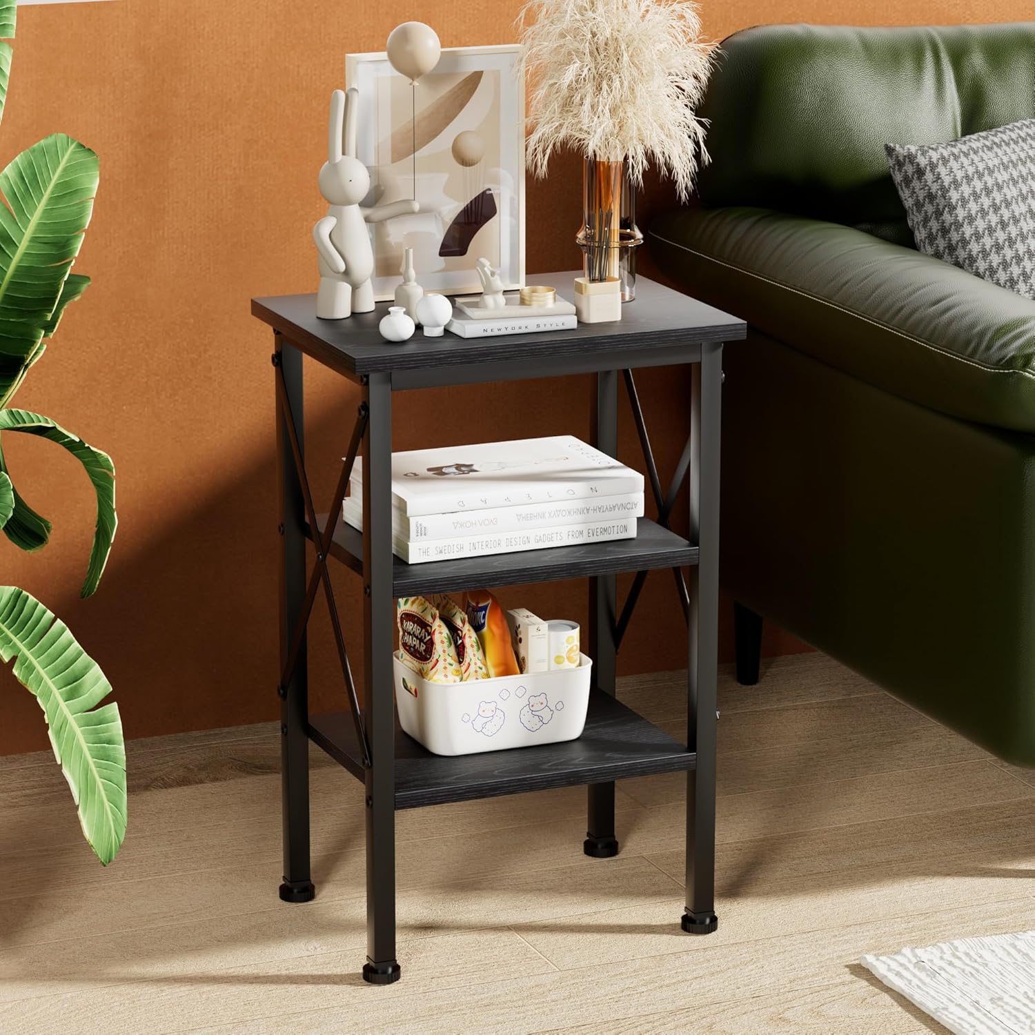 VECELO Modern Nightstands X-Design Side End Table Night Stand with Storage Shelf