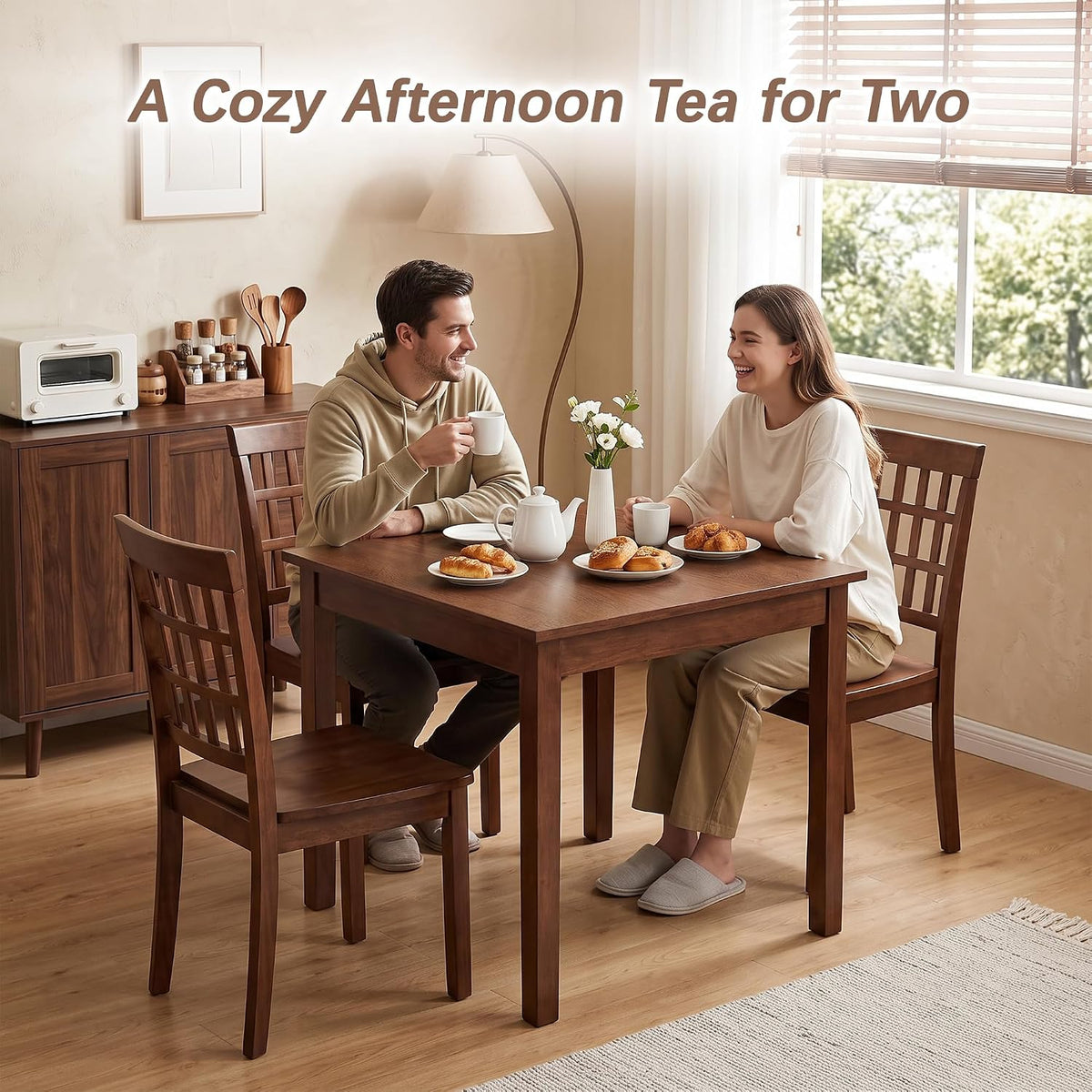VECELO Square Dining Table for 2-4 People 29” x 29” Compact Kitchen Table with Solid Wood Legs