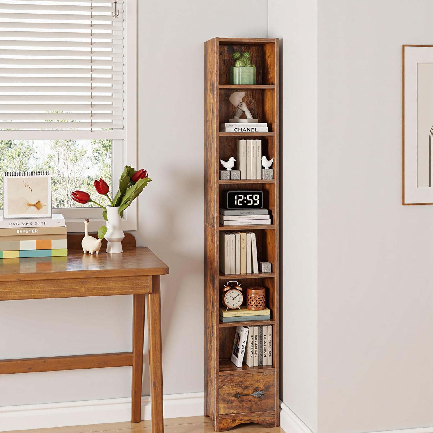 VECELO 8-Tier Tall Narrow Bookshelf