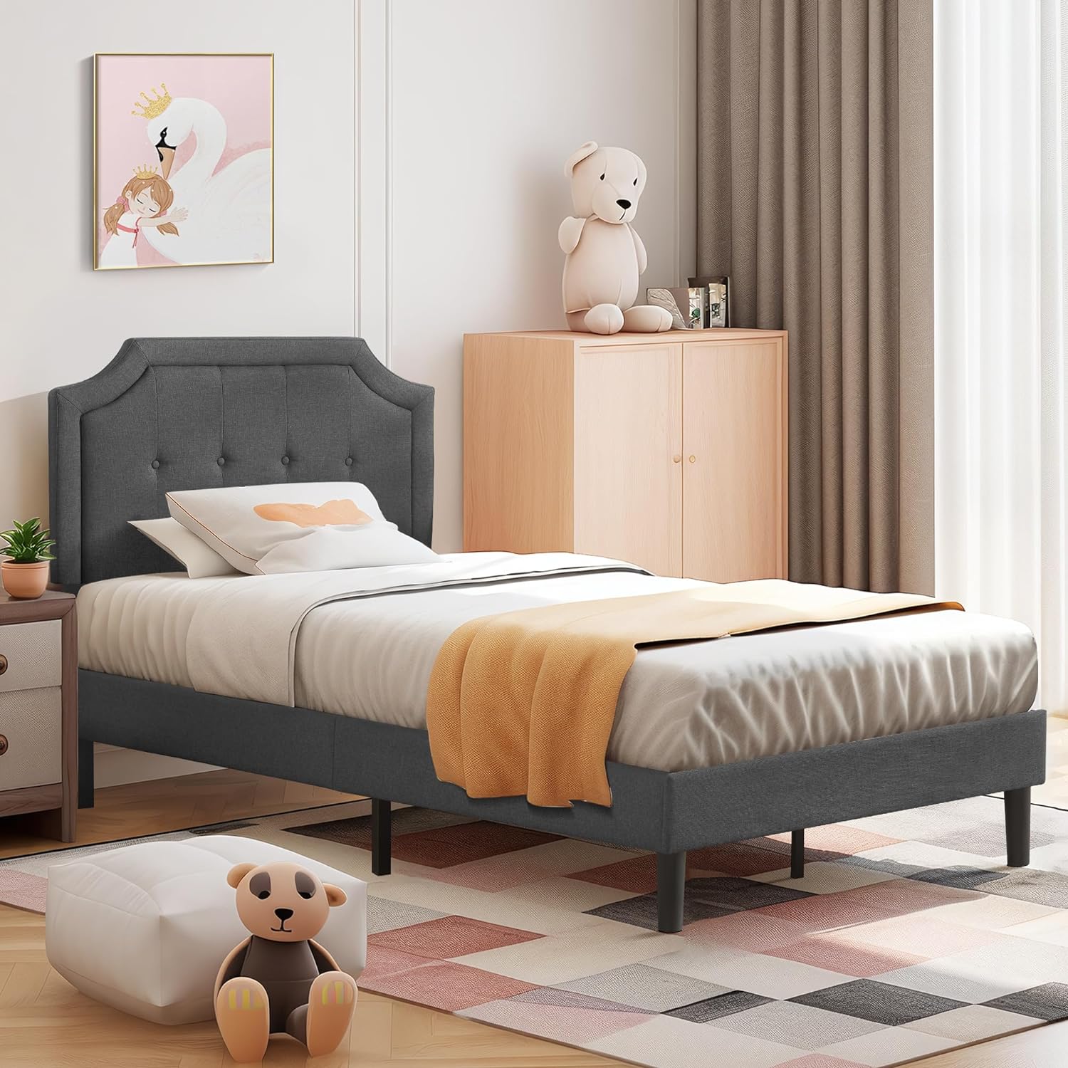 VECELO Premium Upholstered Platform Bed Diamond Stitched Panel Headboard