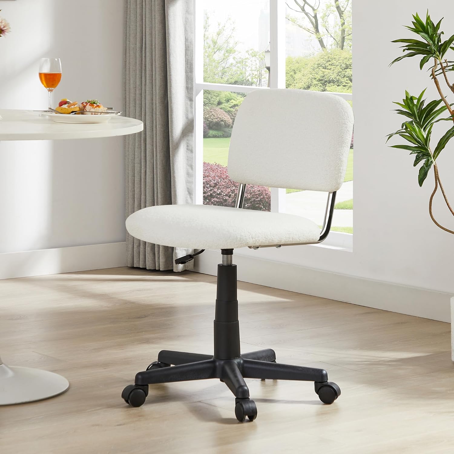 VECELO Faux Fur Comfy Height Adjustable Swivel Armless Home Office Sherpa Chair