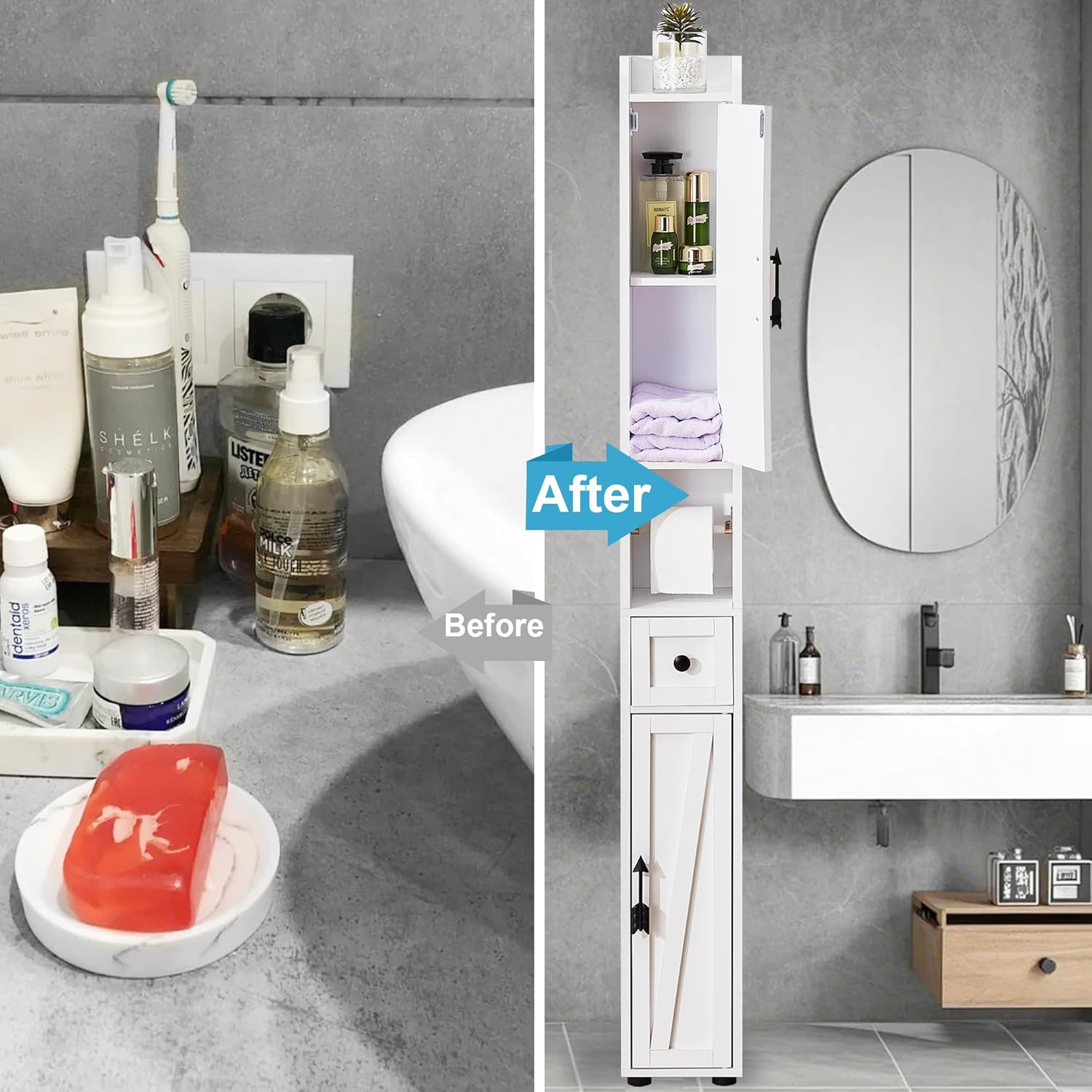 VECELO Bathroom Tall Cabinet with Adjustable Shelves - VECELO