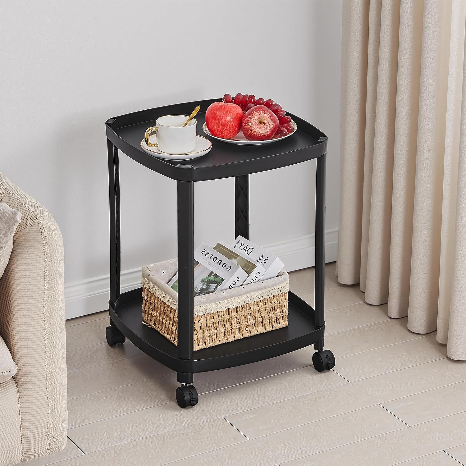 VECELO Rolling End Side Table with Lockable Wheels