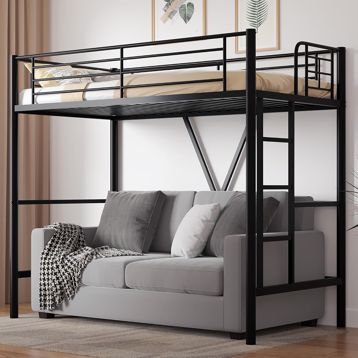 VECELO Metal Loft Bed Twin Size