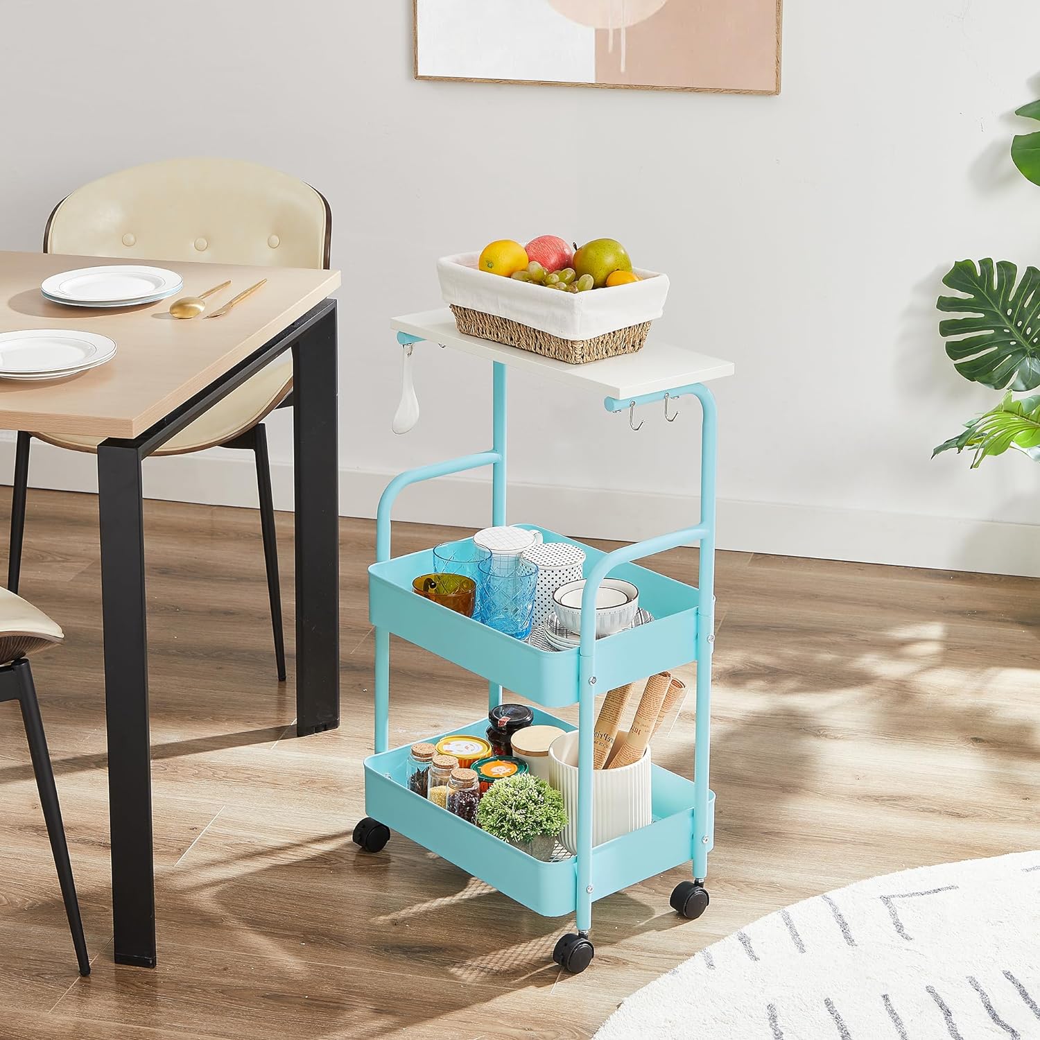 Storage Rolling Cart, 3 Tier Utility Cart Storage Unit Organizers