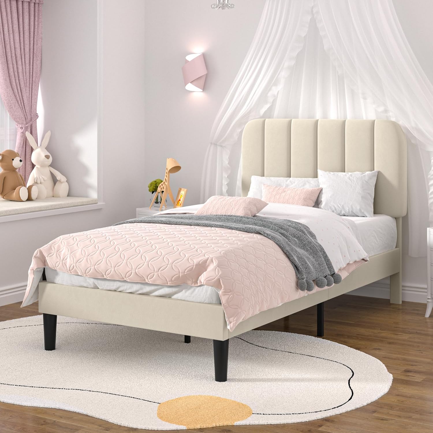 VECELO Upholstered Platform bedframe with Adjustable Headboard