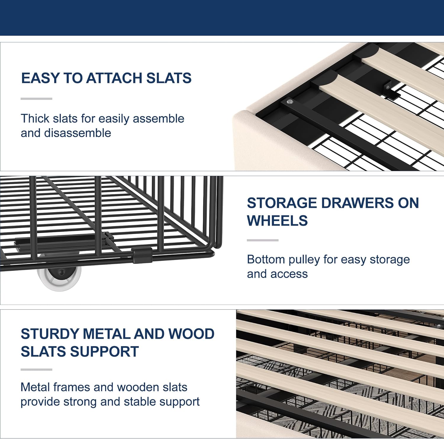 VECELO Upholstered Platform Bed Frame with Type-C & USB Charging Stations
