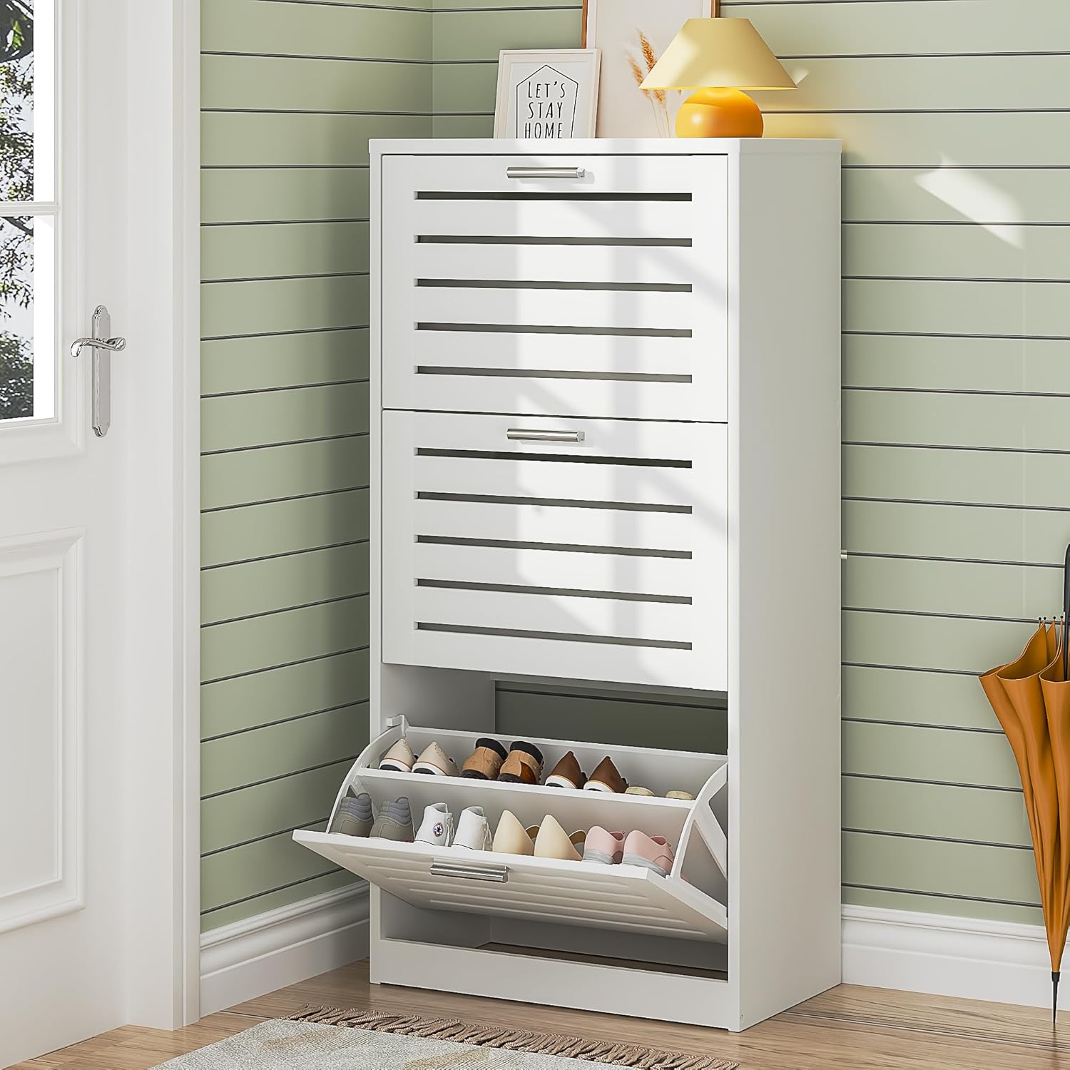 VECELO Shoe Storage Cabinet with 3 Flip Drawers