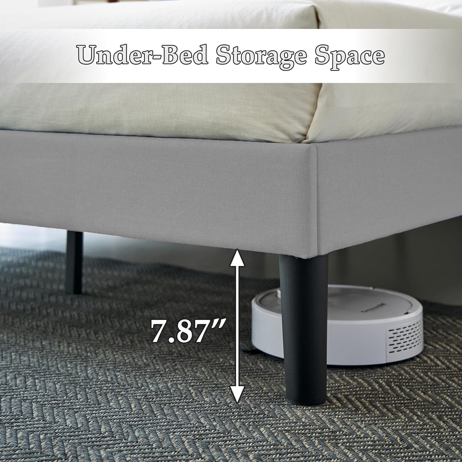 VECELO Upholstered Platform Bed Frame with Height Adjustable Headboard