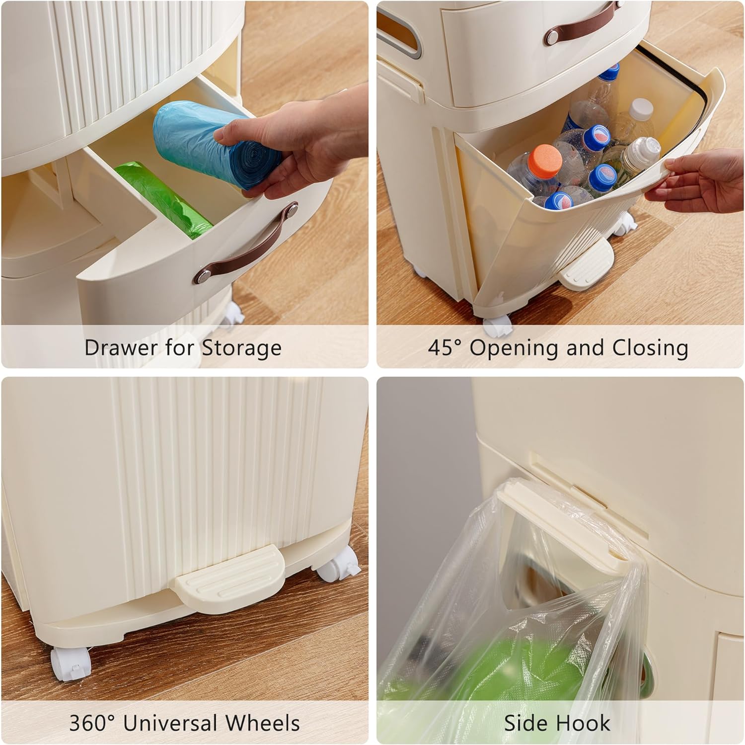 VECELO 12 Gal Kitchen Trash Can with Lid, Large-Capacity Double-Layer Sorting Trash Bin with Removable Inner Bucket - VECELO