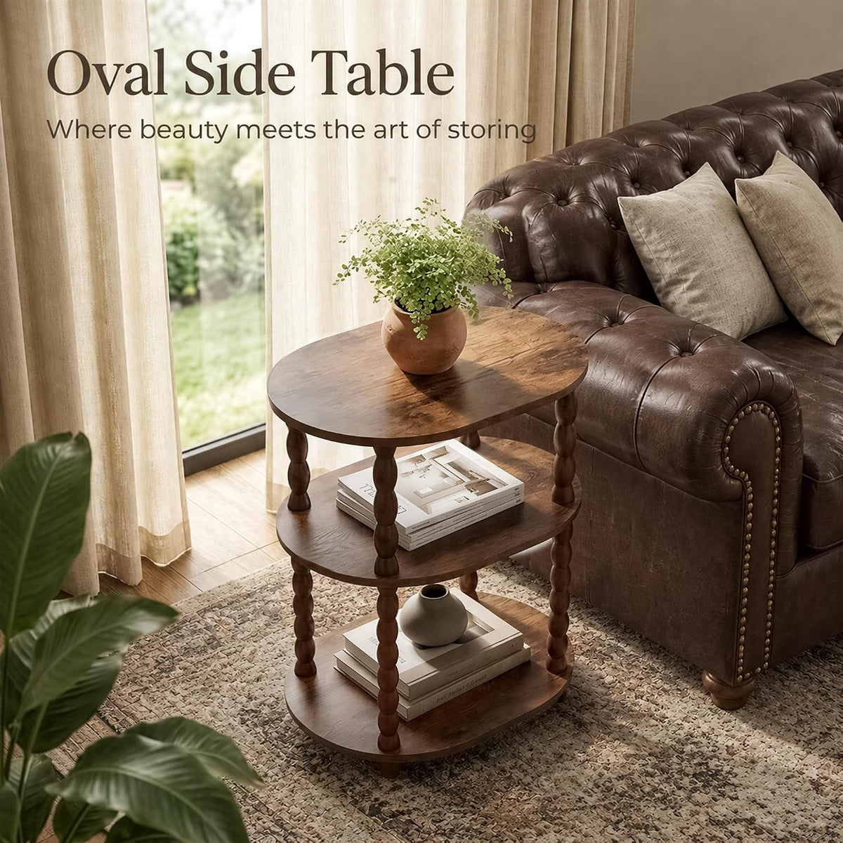 VECELO Oval Side Table 3-Tier Small End Table Night Stand Accent Table