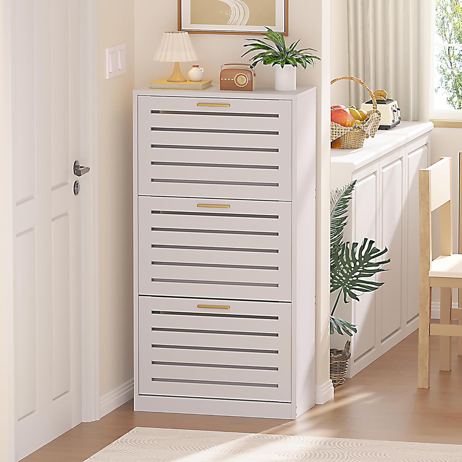 VECELO Shoe Cabinet Storage for Entryway with 3 Flip Drawers