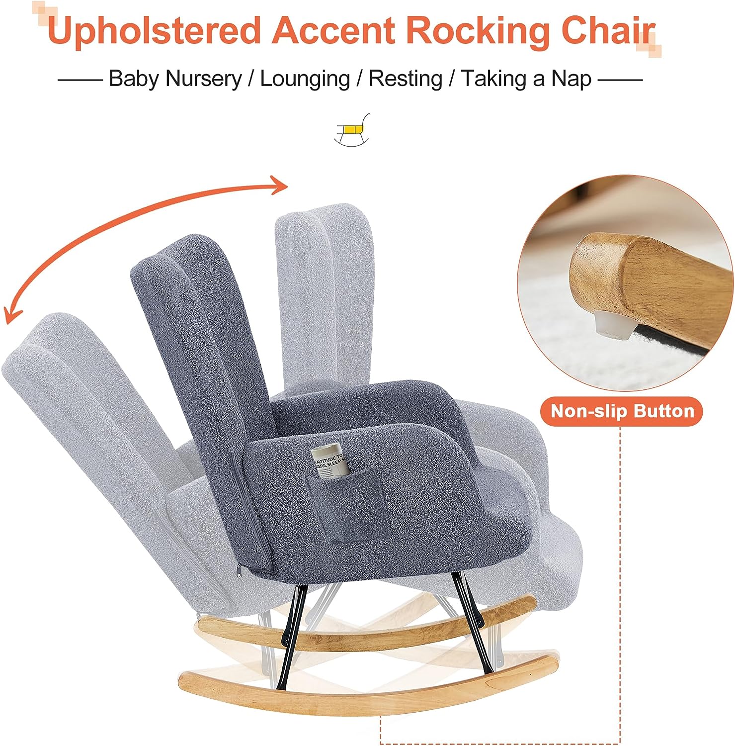 VECELO Rocking Chair, Modern Upholstered Teddy Fabric Nursery Glider
