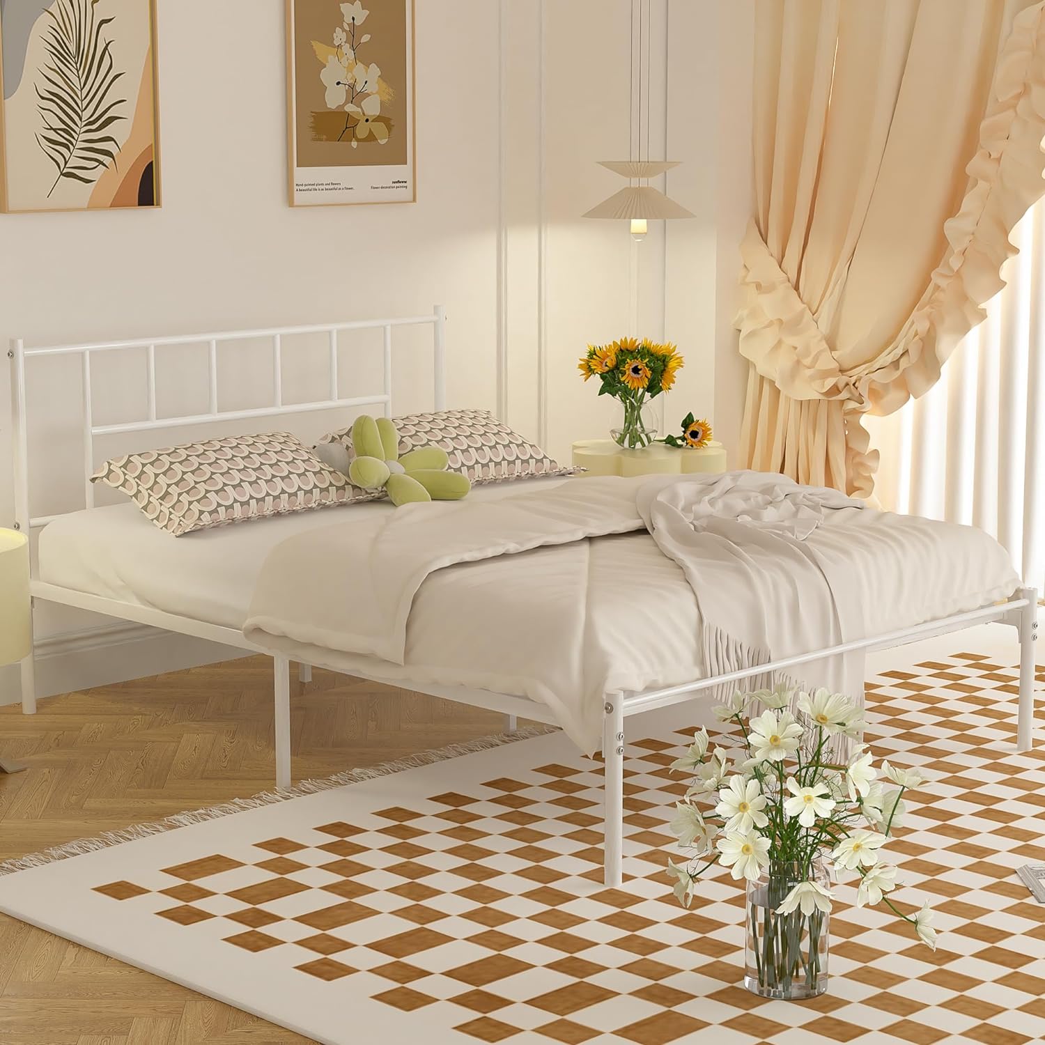 VECELO Bed Frame, 14 Inch Metal Platform with Headboard, Heavy Duty Steel Slat Support - VECELO