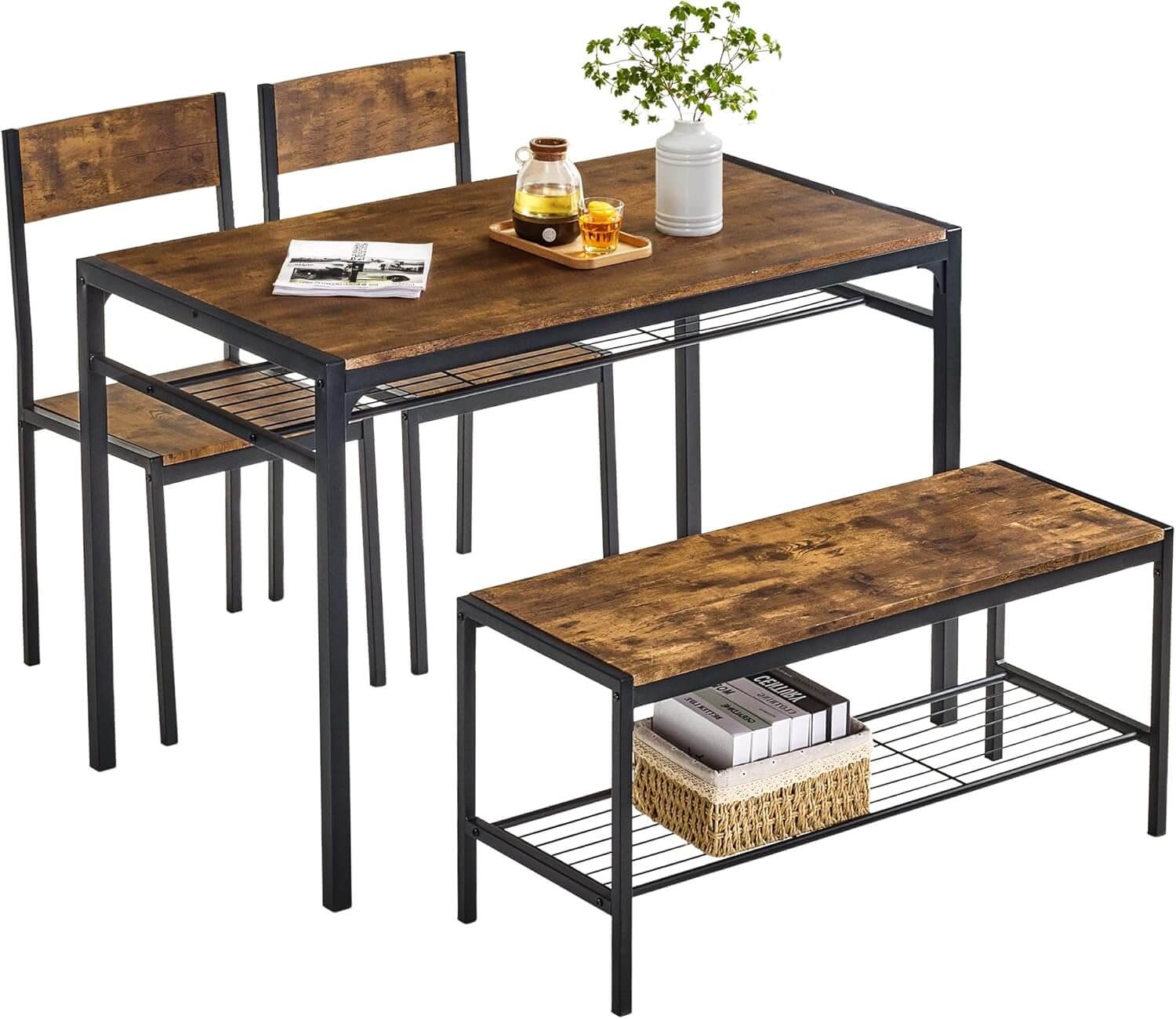 VECELO Kitchen Dining Room Table with 2 Chairs & Bench