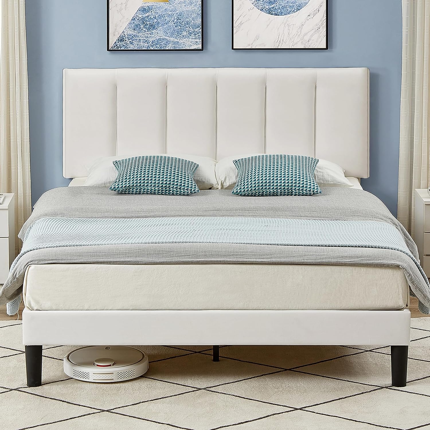 VECELO Modern Upholstered Platform Bedframe, Adjustable Headboard - VECELO