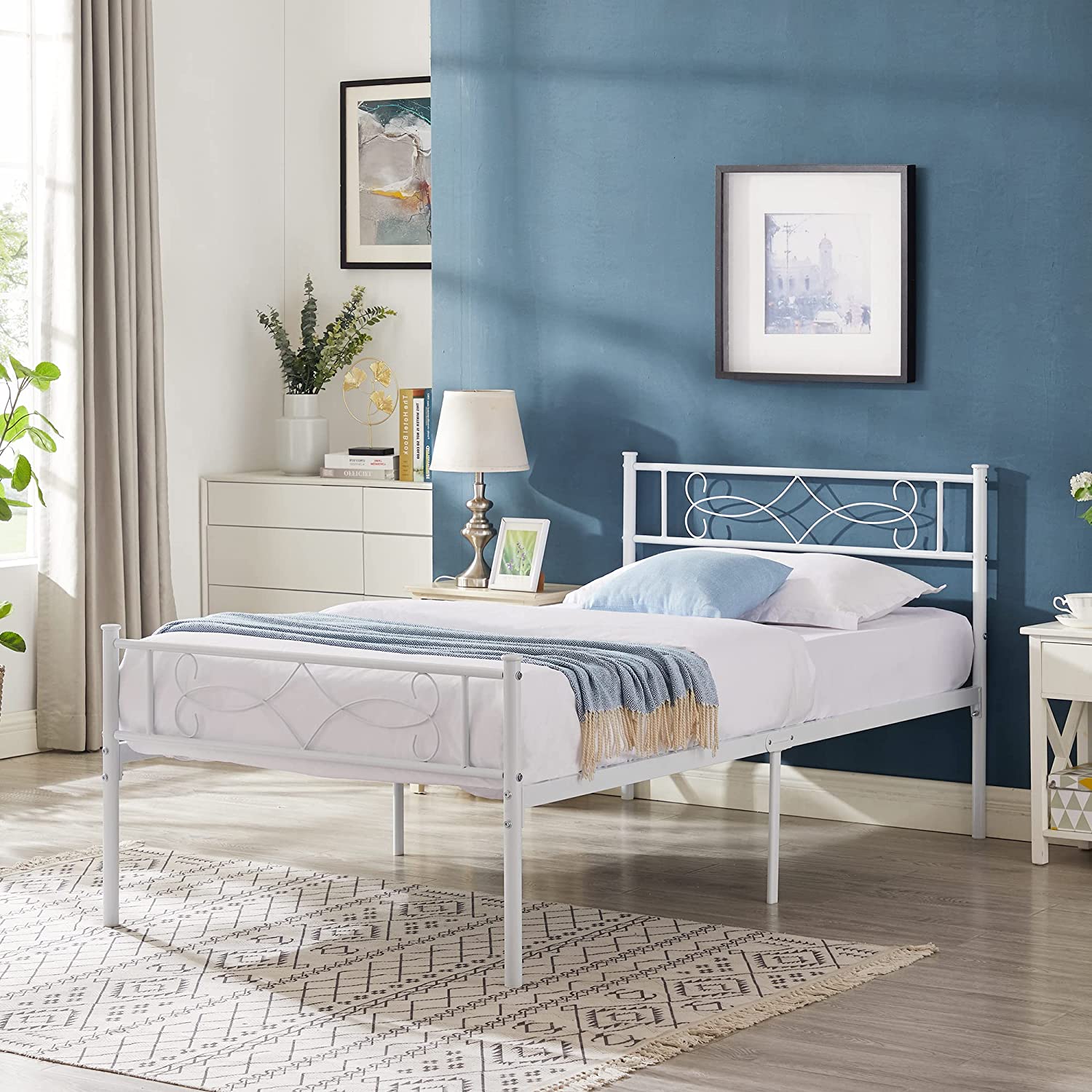 VECELO Metal Platform Bed Frame with Headboard & Footboard Premium Steel Slat Support Noise-Free