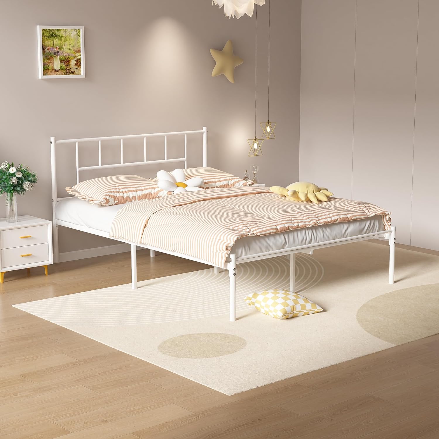 VECELO Bed Frame, 14 Inch Metal Platform with Headboard, Heavy Duty Steel Slat Support - VECELO