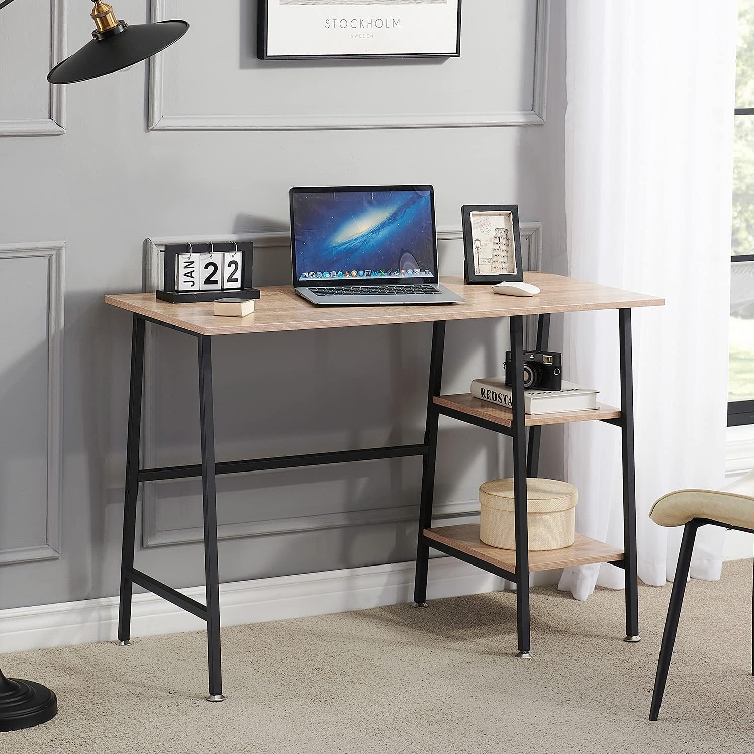 VECELO Computer Writing Desk with 2 Tier Storage Shelves, Modern Simple Student Study Table - VECELO