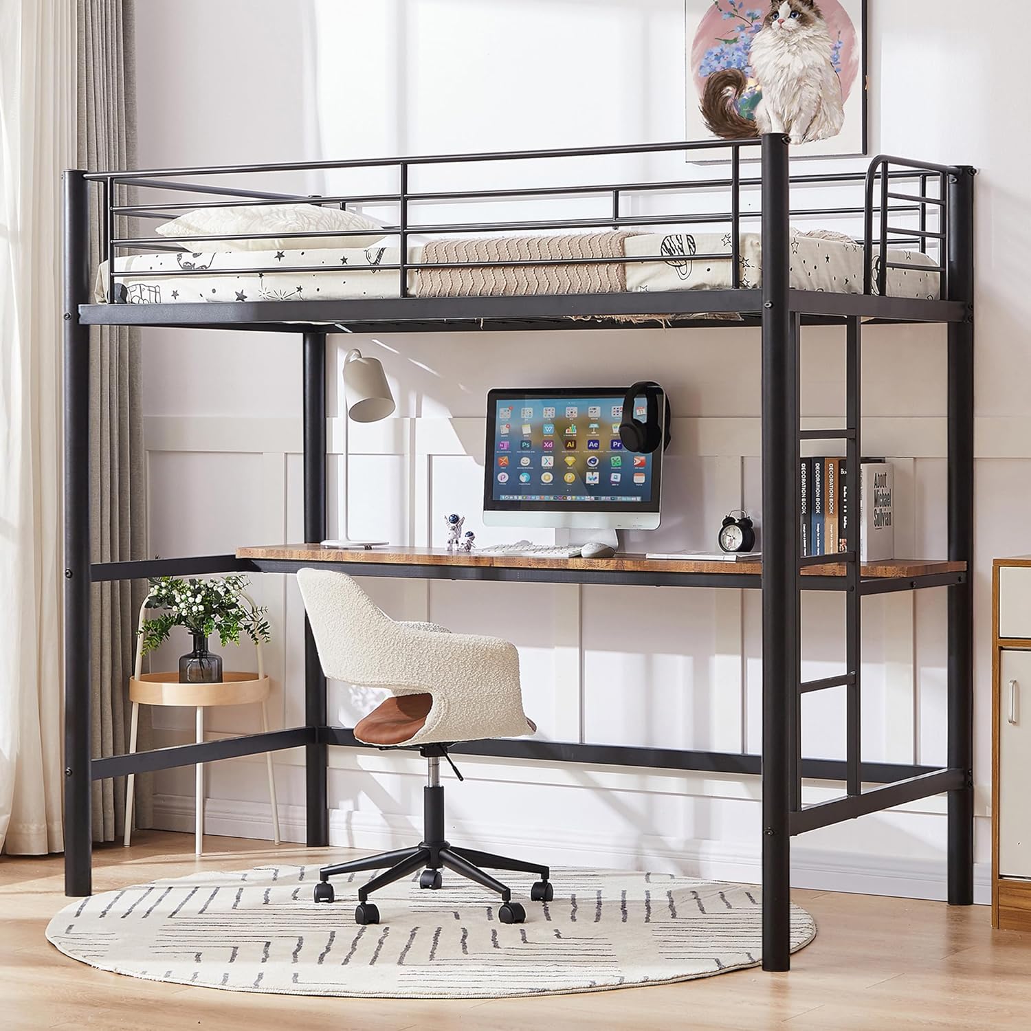 VECELO Metal Twin Size Loft Bed with Desk