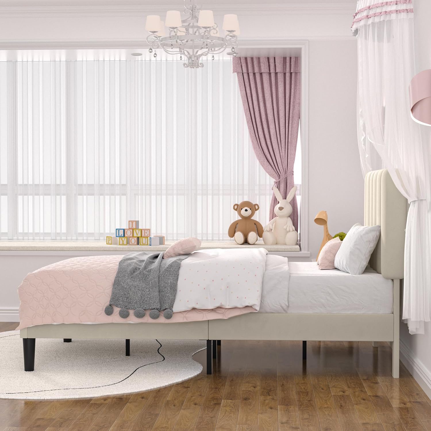 VECELO Upholstered Platform bedframe with Adjustable Headboard