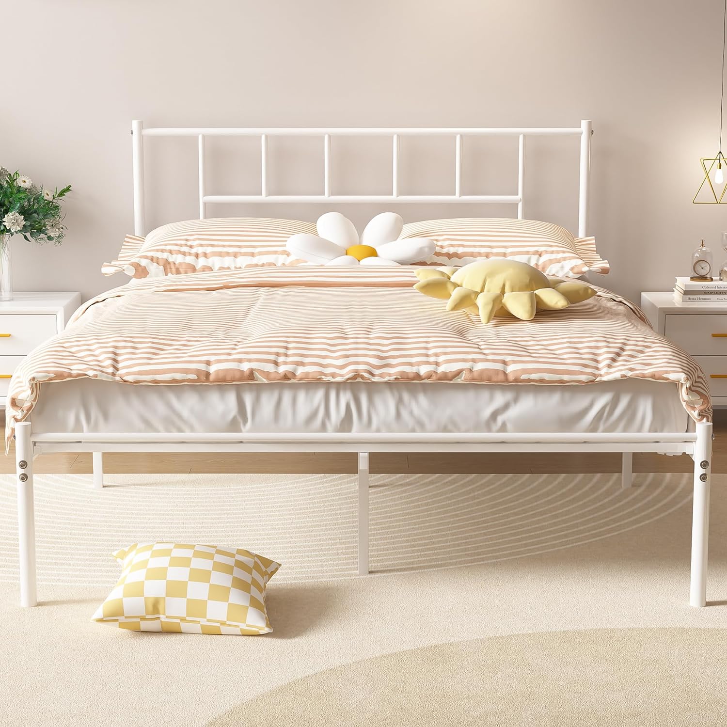 VECELO Bed Frame, 14 Inch Metal Platform with Headboard, Heavy Duty Steel Slat Support - VECELO