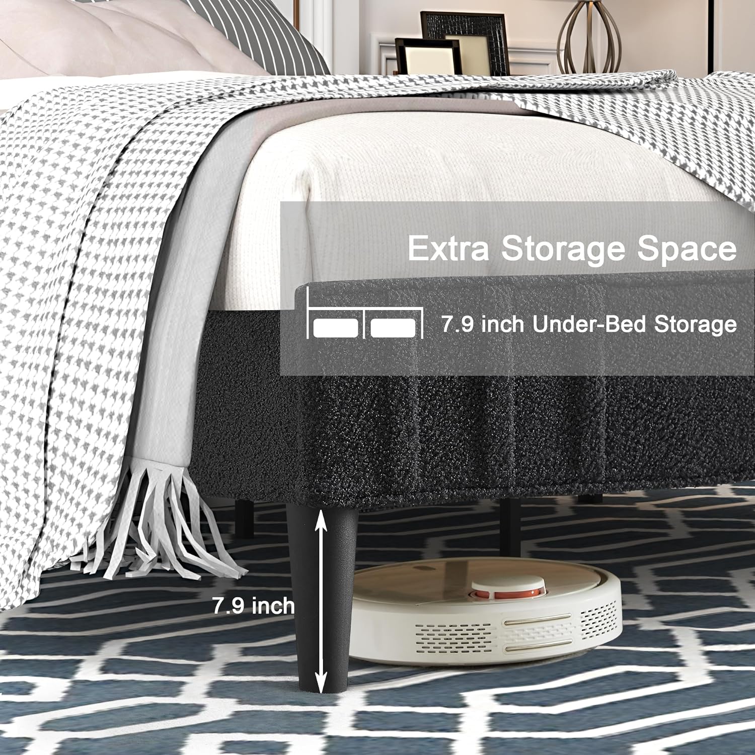 VECELO Upholstered Platform Bed Frame with Sheepskin Fabric Adjustable Headboard/Strong Wood Slats Supports