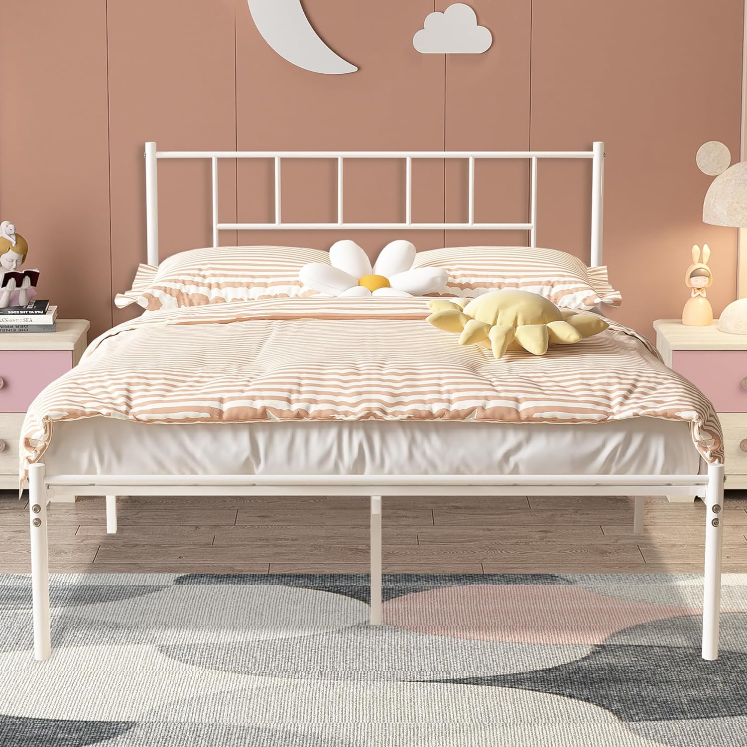 VECELO Bed Frame, 14 Inch Metal Platform with Headboard, Heavy Duty Steel Slat Support - VECELO