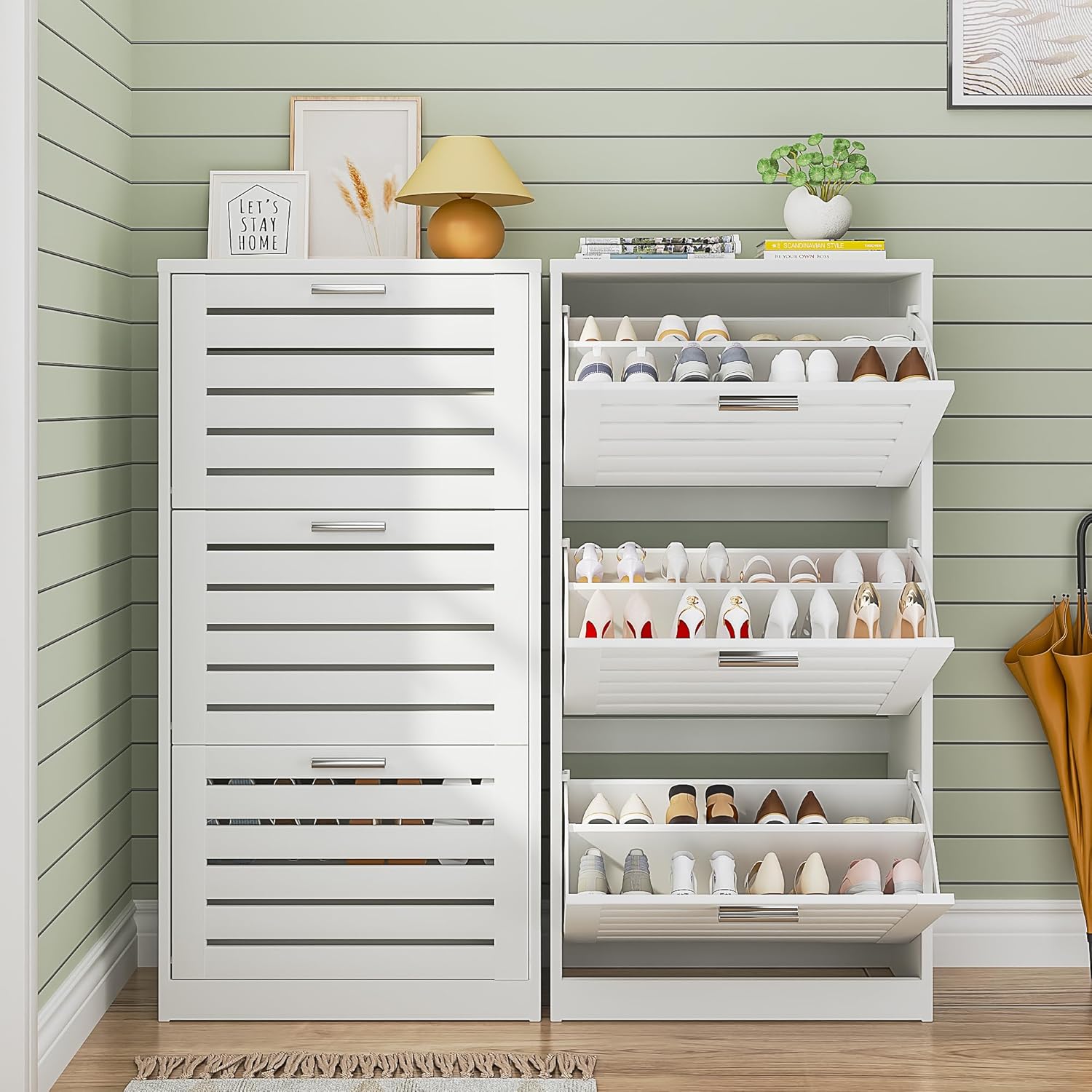 VECELO Shoe Storage Cabinet with 3 Flip Drawers