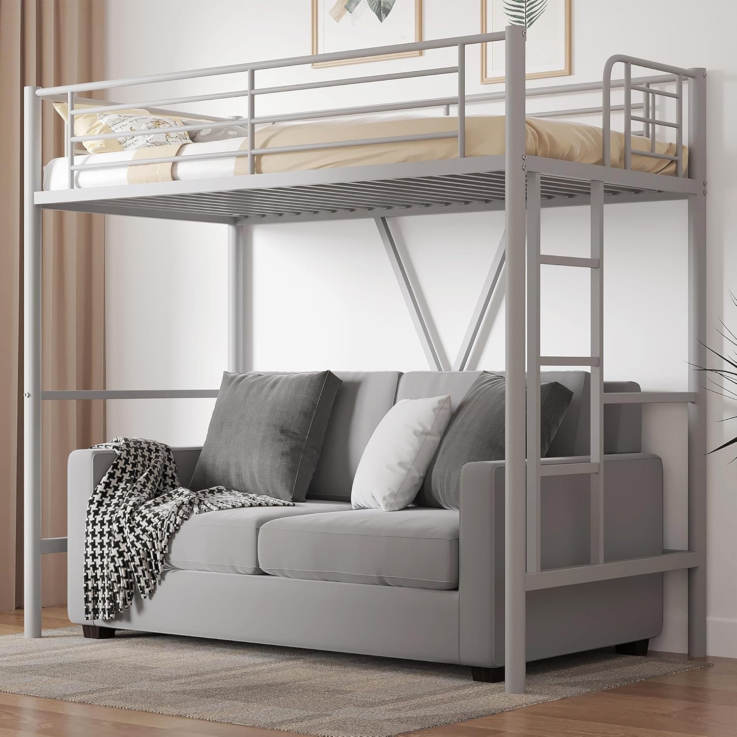 VECELO Metal Loft Bed Twin Size