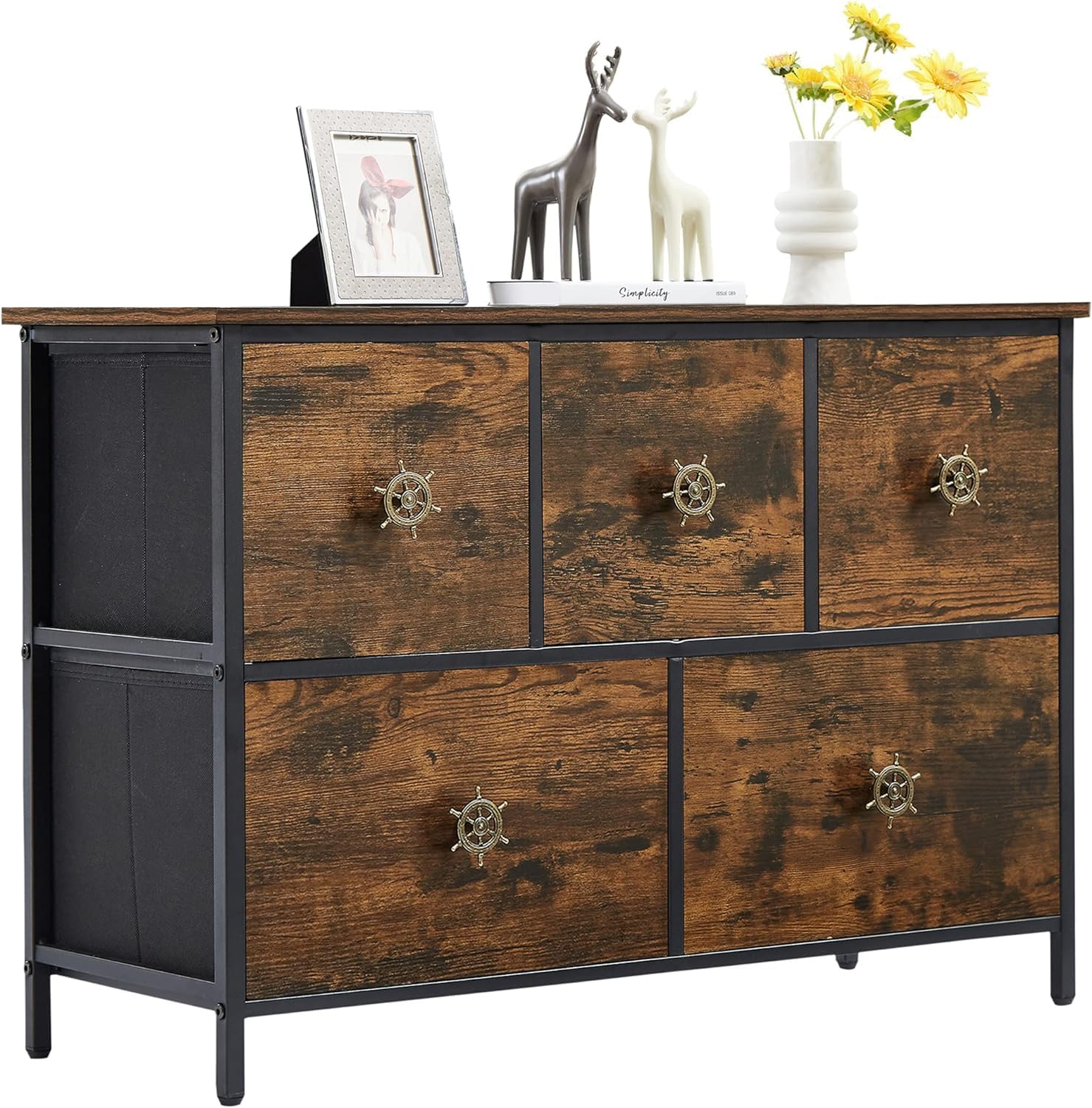 Dresser for Bedroom with 5 Fabric Drawers