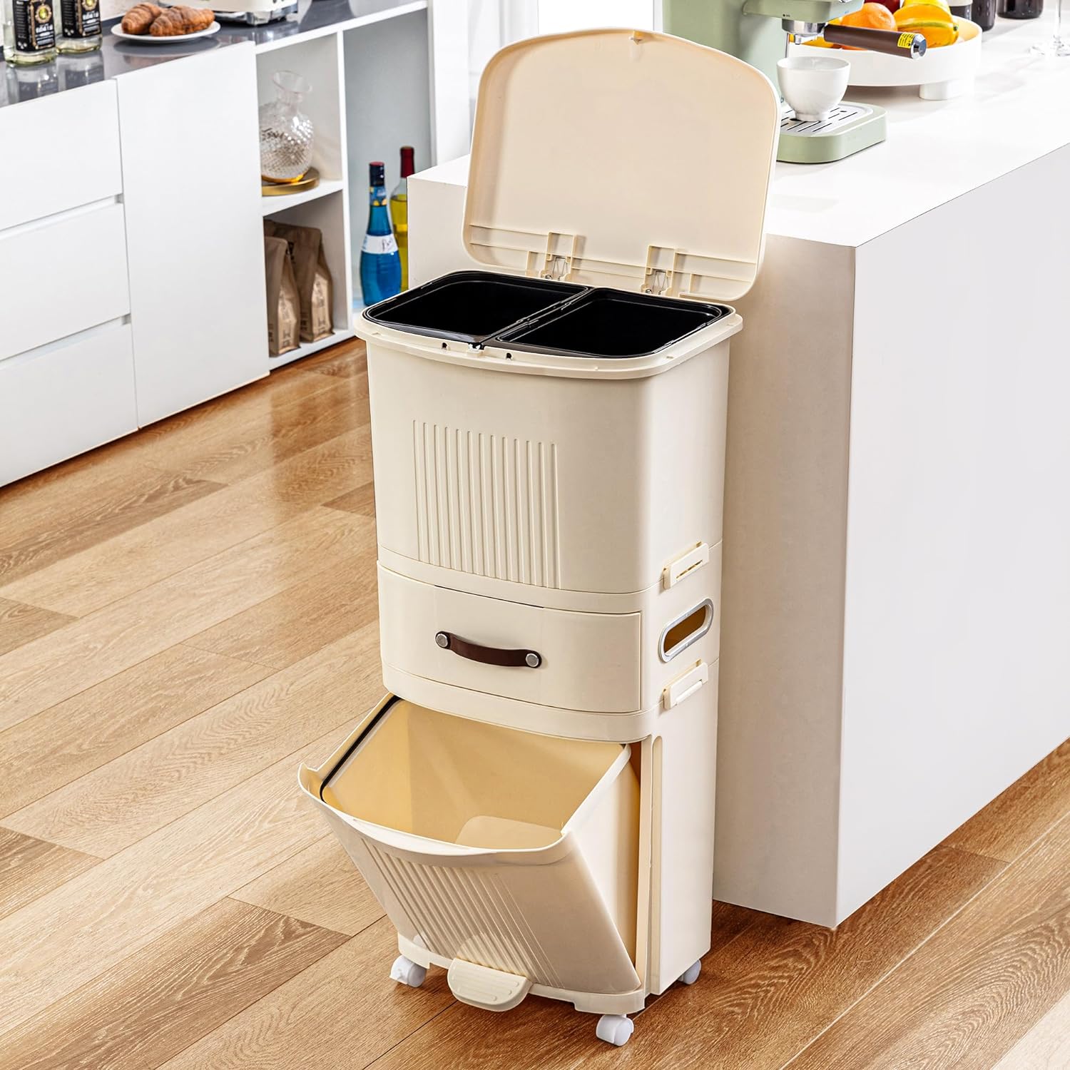 VECELO 12 Gal Kitchen Trash Can with Lid Large Capacity Double Layer