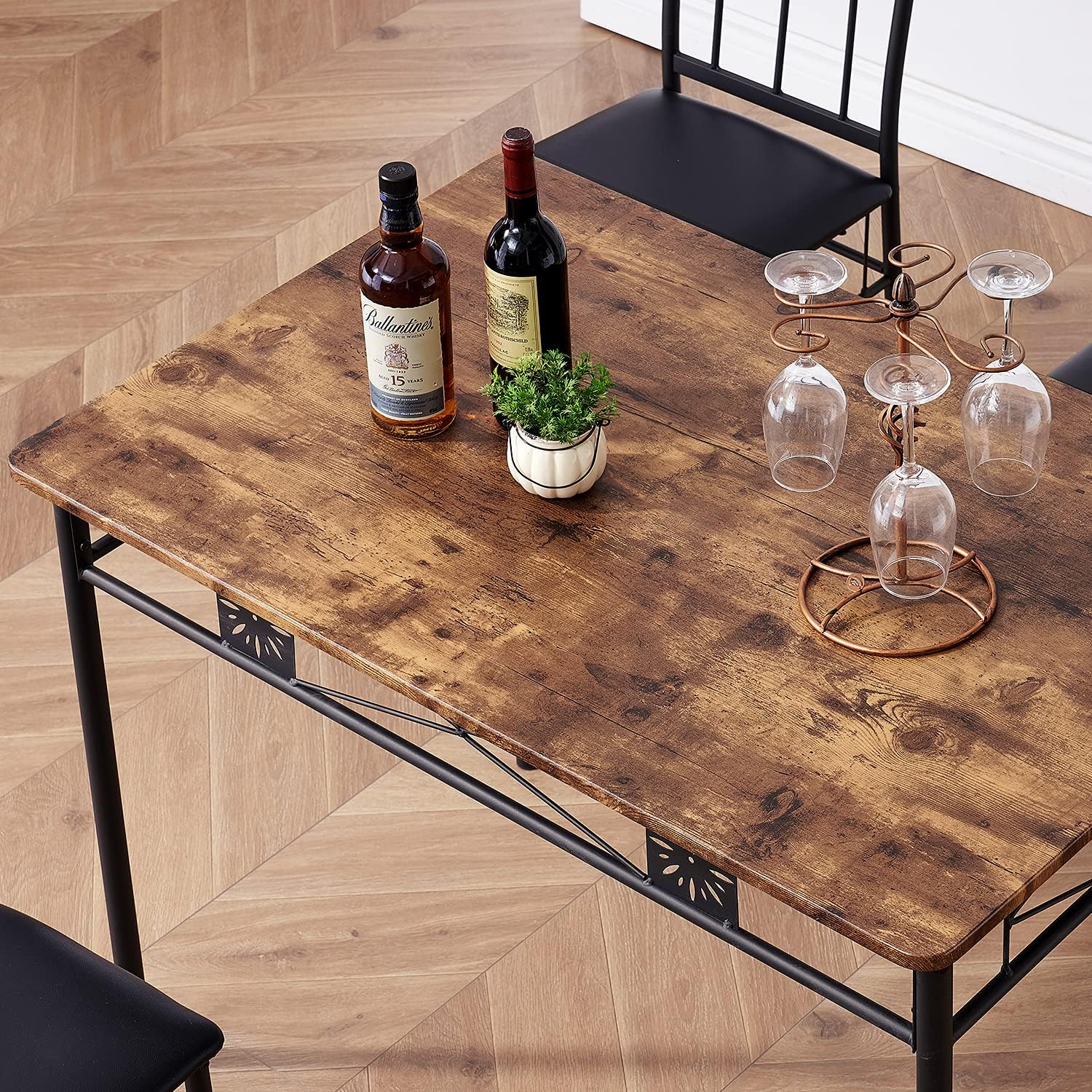 VECELO 5 Piece Dining Table Set with 4 Chairs Metal and Wood Rectangular Table