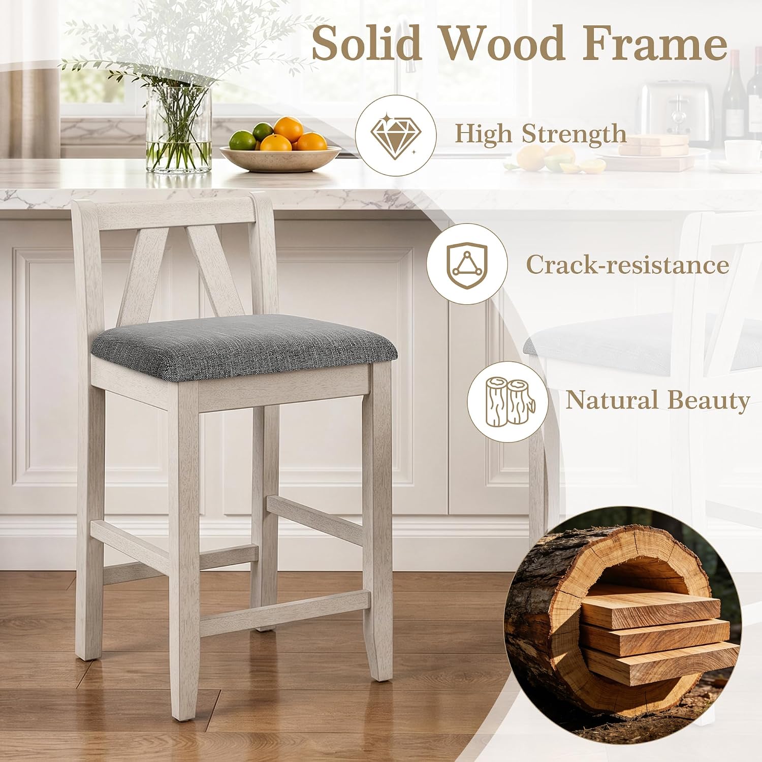 VECELO Counter Height Bar Stools Set of 2