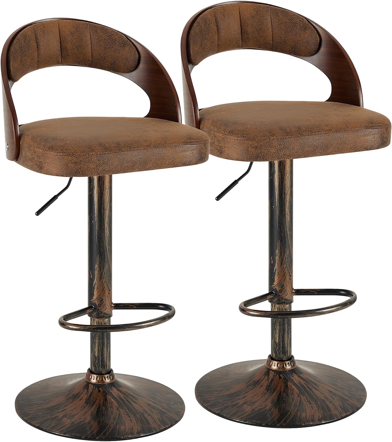 VECELO Bar Stool Set of 2, Counter Height Stools with Bentwood Back