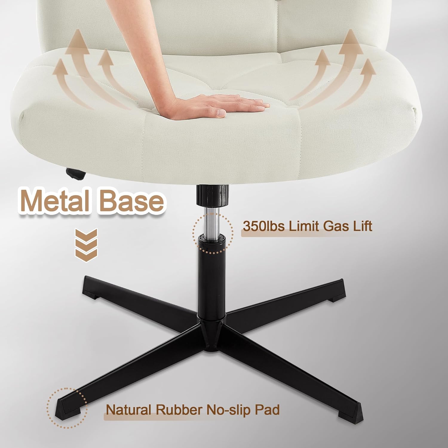 VECELO Criss Cross Armless Office Desk Chair No Wheels Comfy Wide Fabric Padded