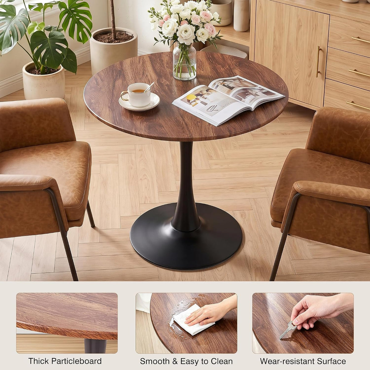 VECELO Round Dining Table, Mid-Century Tulip Table