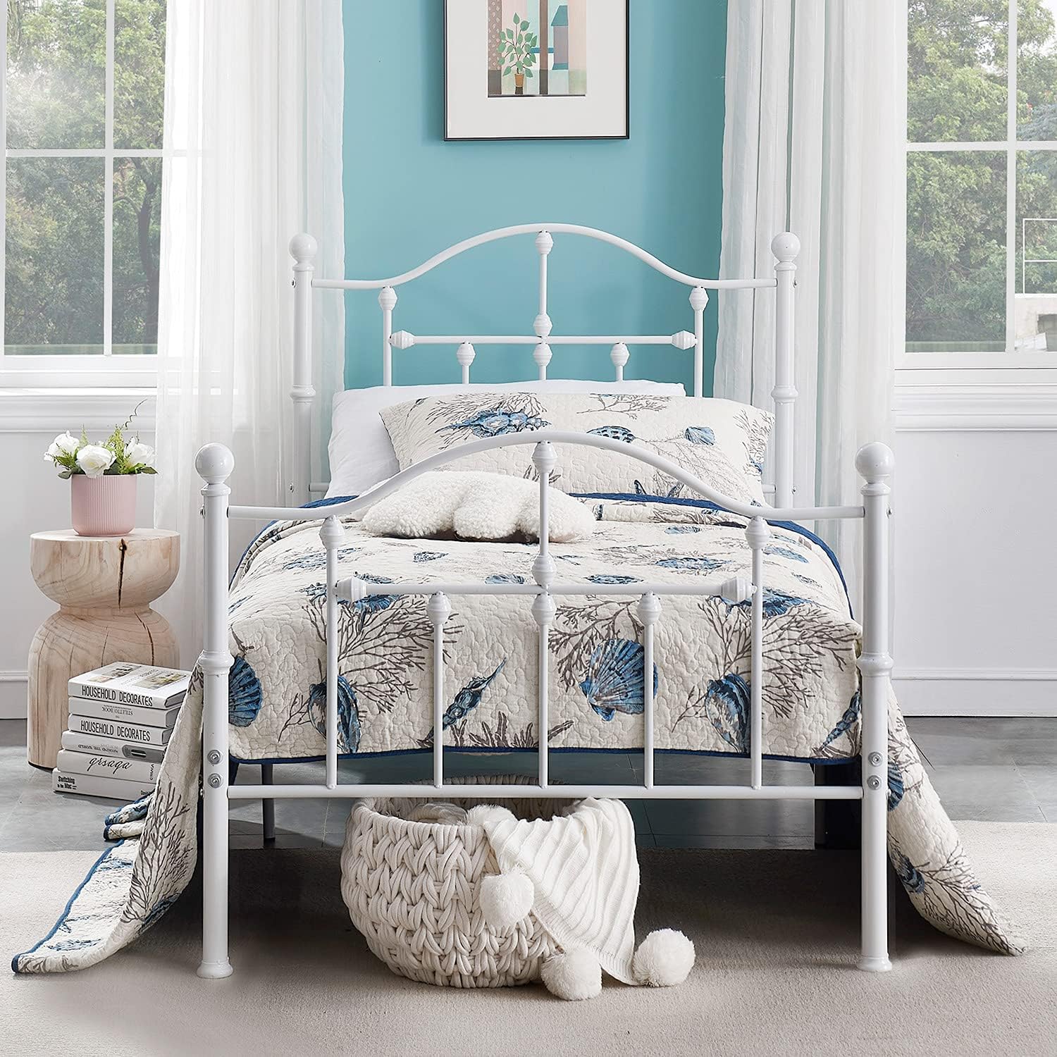 VECELO Classical Black Bed Frame Metal Platform Mattress Foundation with Headboard & Footboard - VECELO