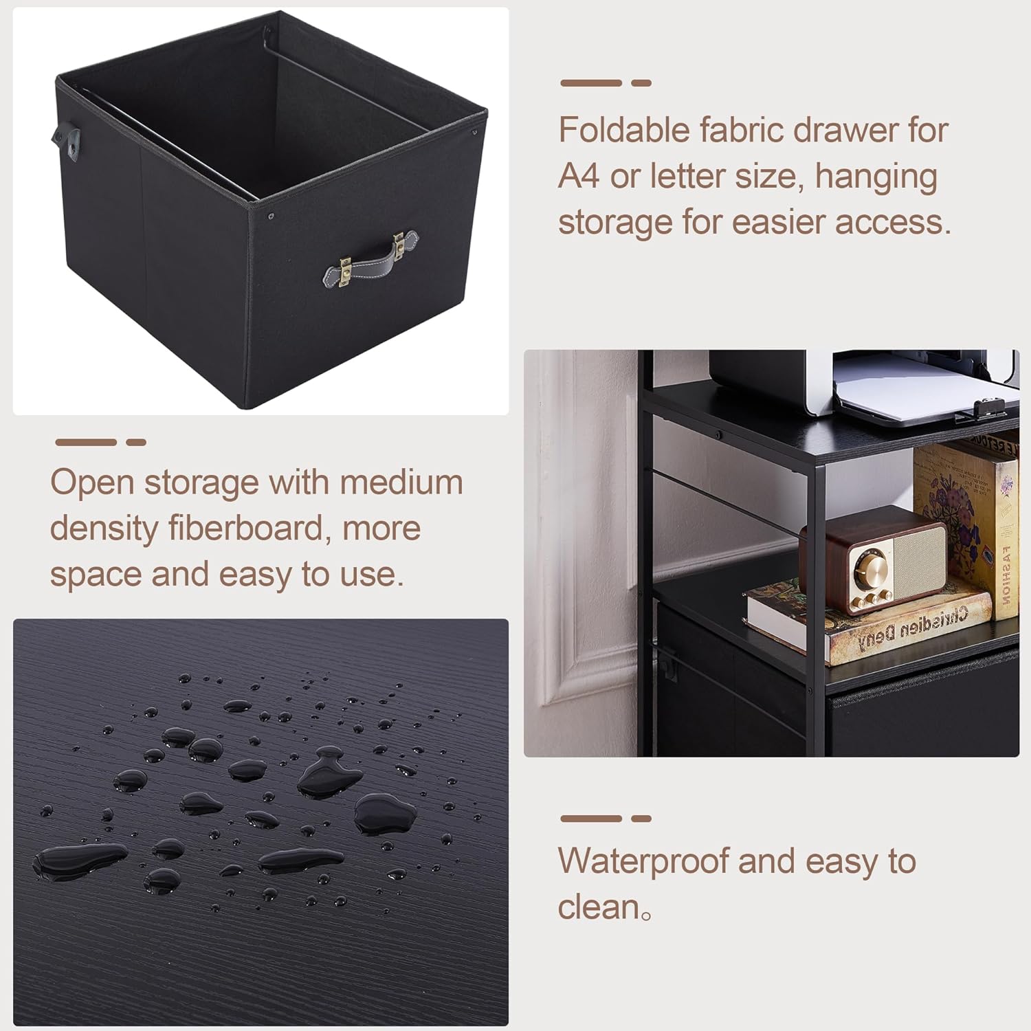 VECELO Lateral File Cabinet with 2 Big Rolling Printer Stand with 3 Open Storage Shelf