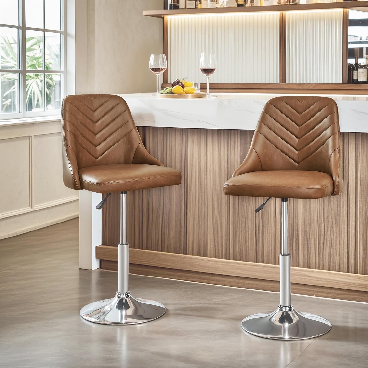 VECELO Bar Stool, Adjustable Barstools with Backrest