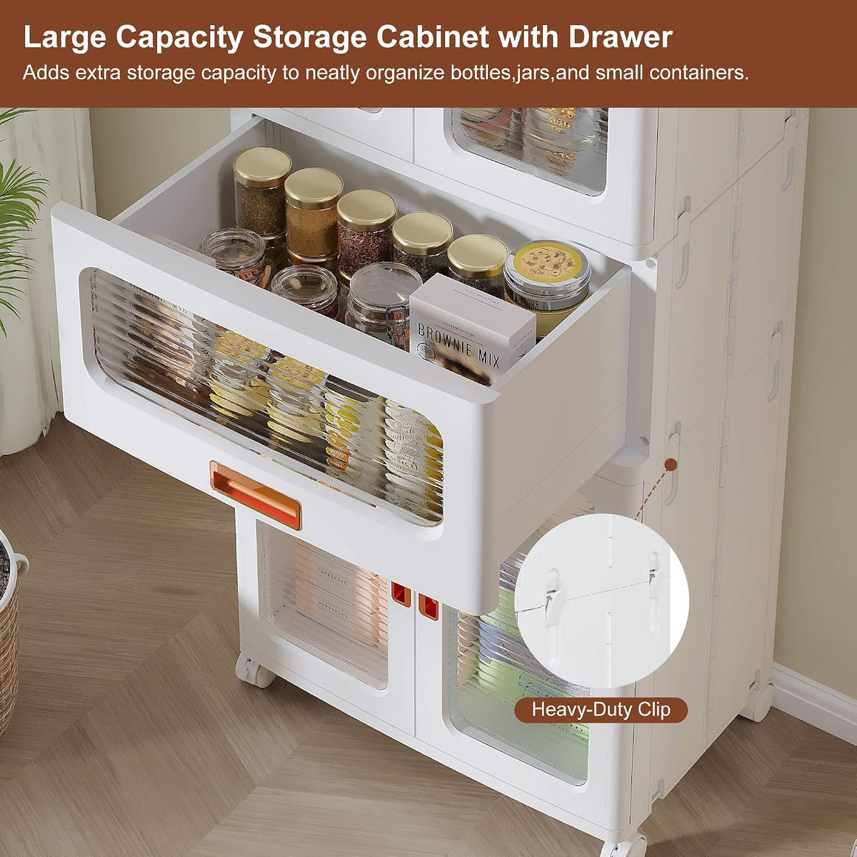 VECELO 226QT Stackable Storage Bins with Lids, Large Collapsible Storage Bins with Drawer and Movable Wheels