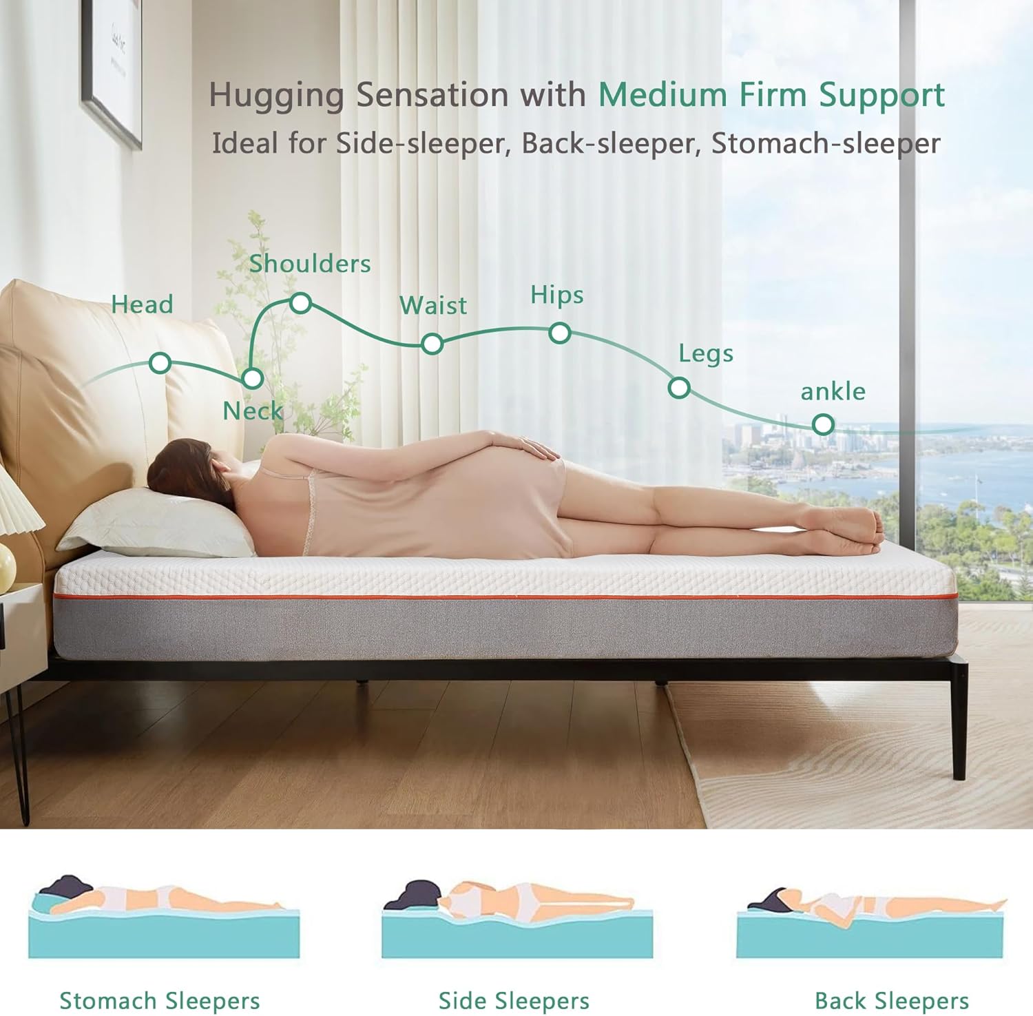 VECELO Charcoal Infused Memory Foam Twin/Full/Queen/King Mattress 8 Inch - VECELO