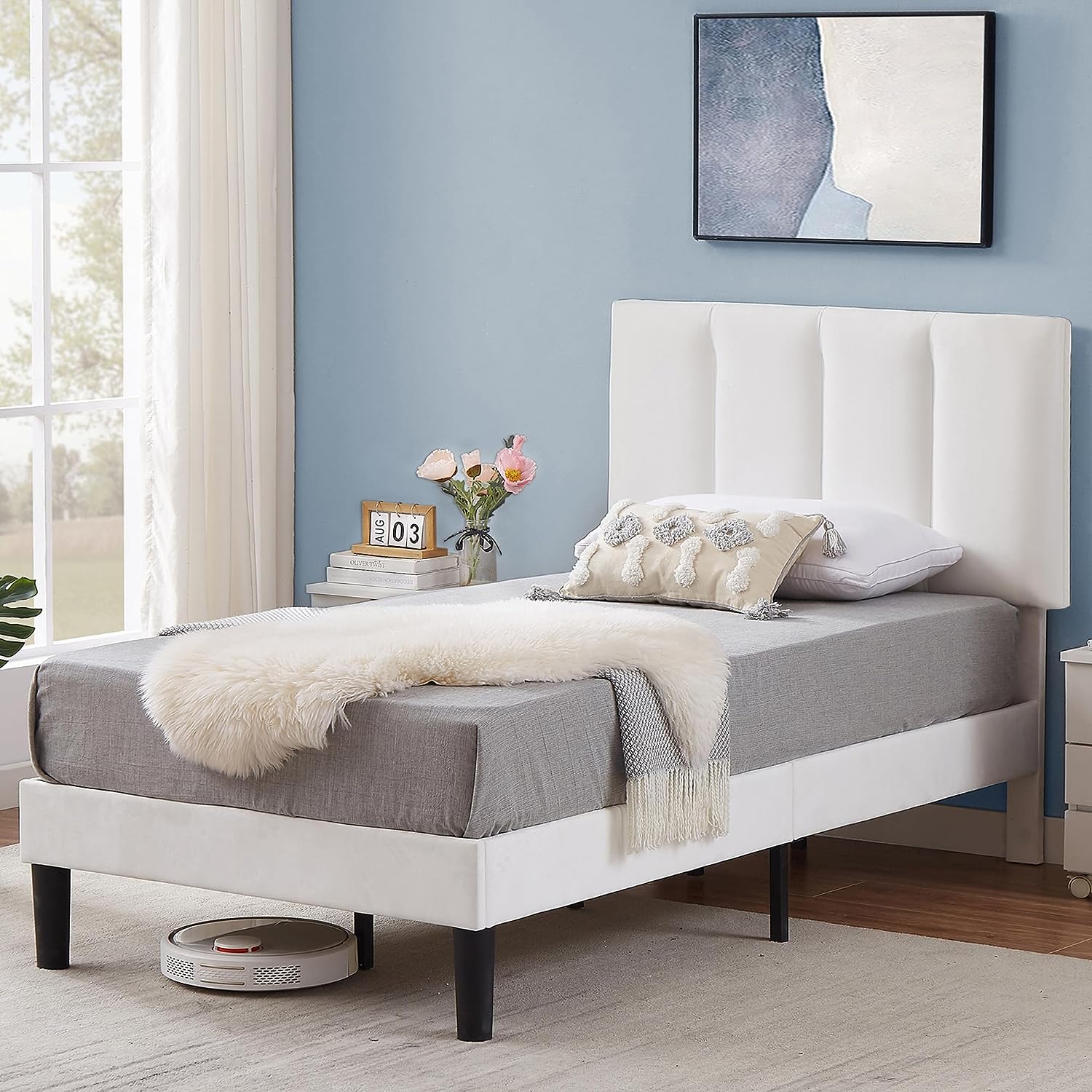 VECELO Modern Upholstered Platform Bedframe, Adjustable Headboard - VECELO