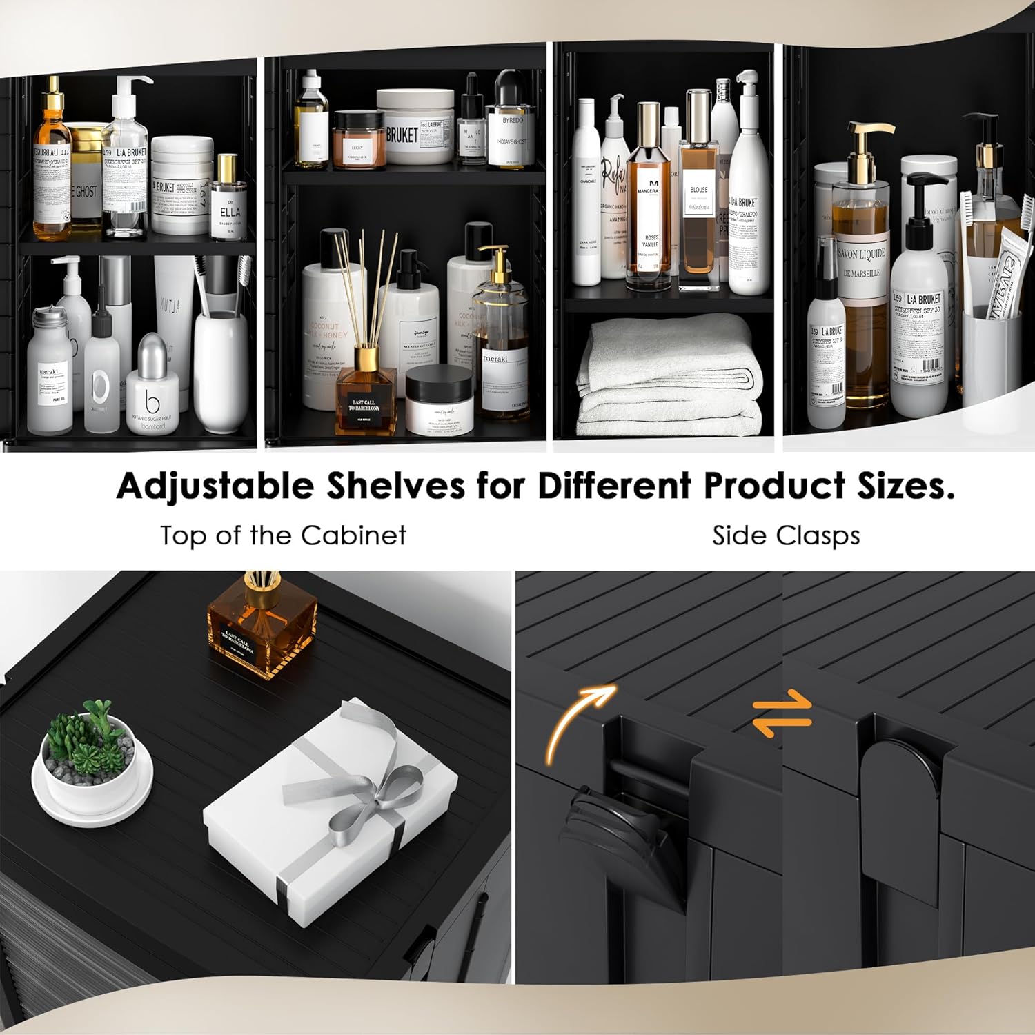 VECELO 4-Tier Plastic Tall Narrow Storage Cabinet with Movable Wheels