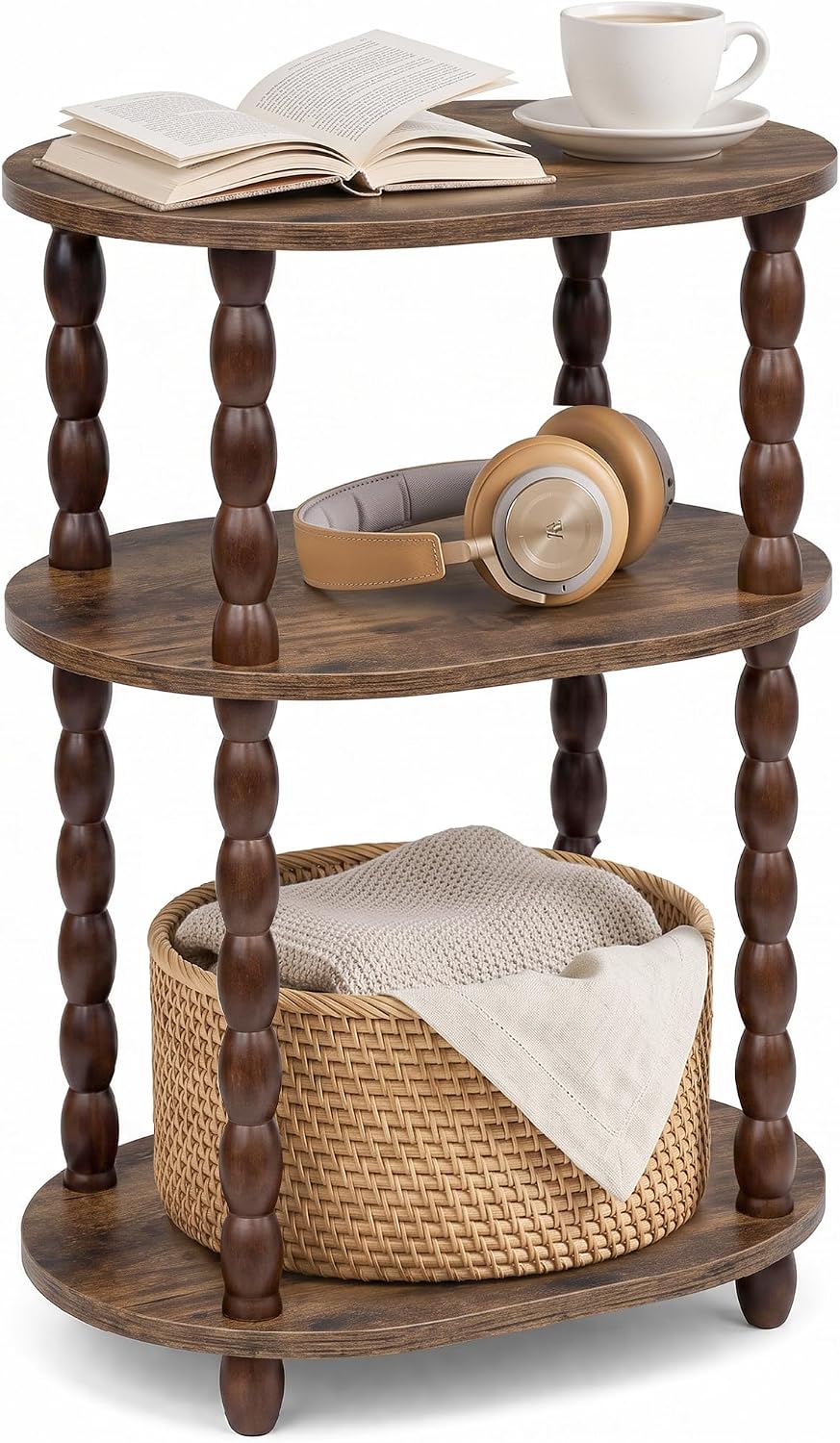 VECELO Oval Side Table 3-Tier Small End Table Night Stand Accent Table