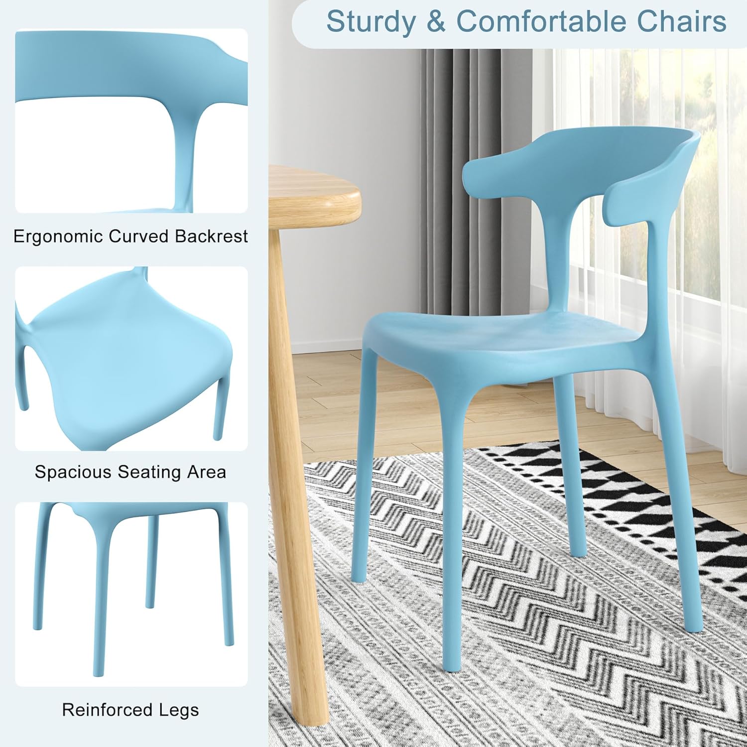 VECELO 4 Pack Plastic Stacking Chairs