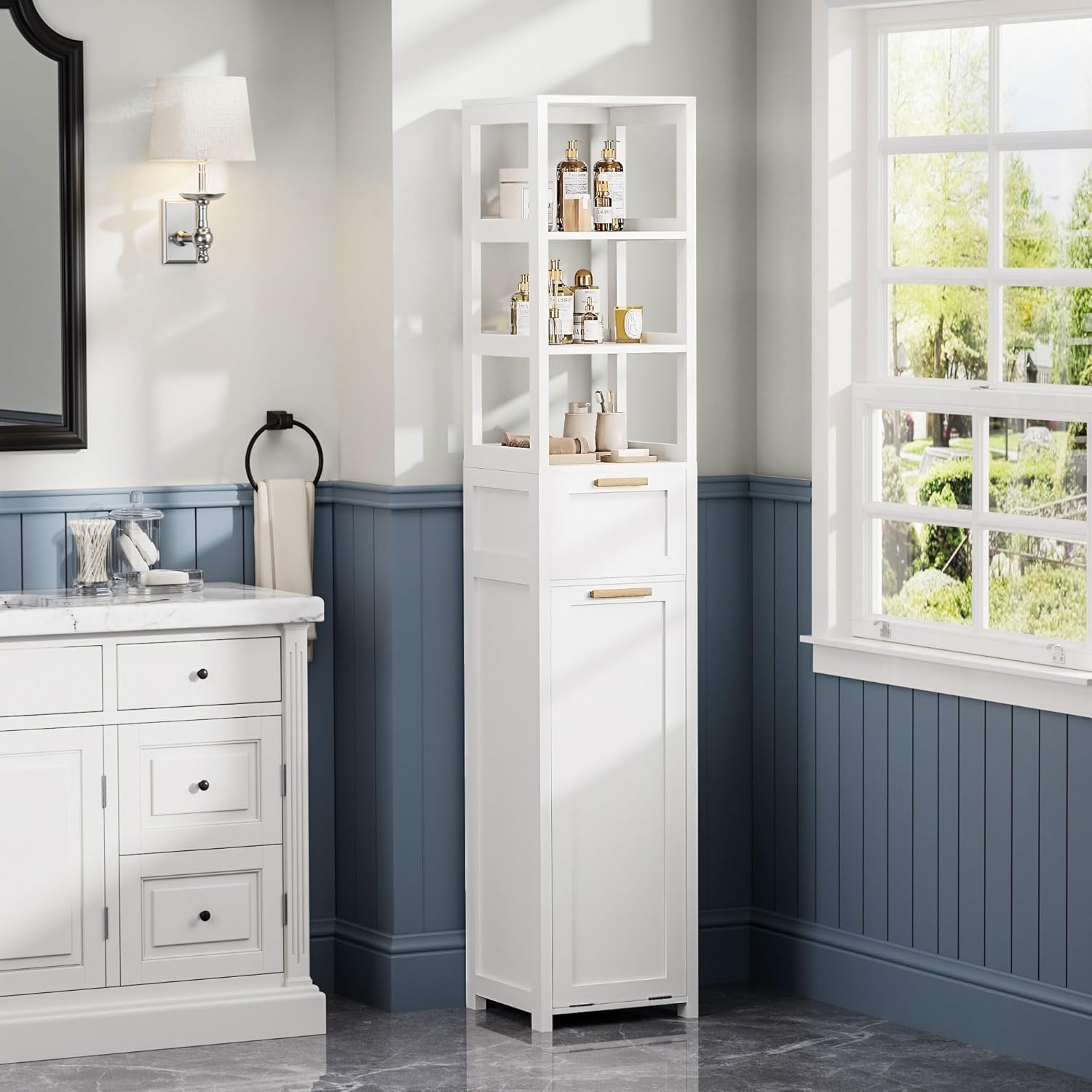 VECELO Tall Bathroom Cabinet with Removable Laundry Hamper