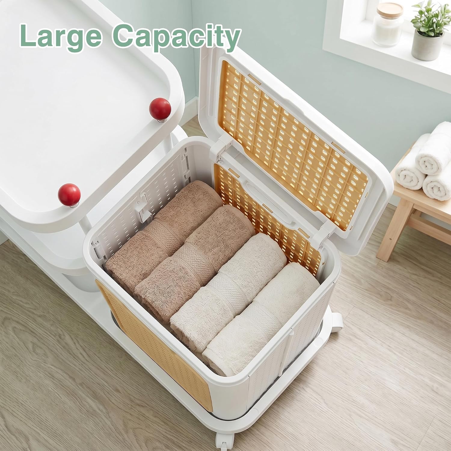 VECELO Rattan-Style Rolling Laundry Hamper Cart